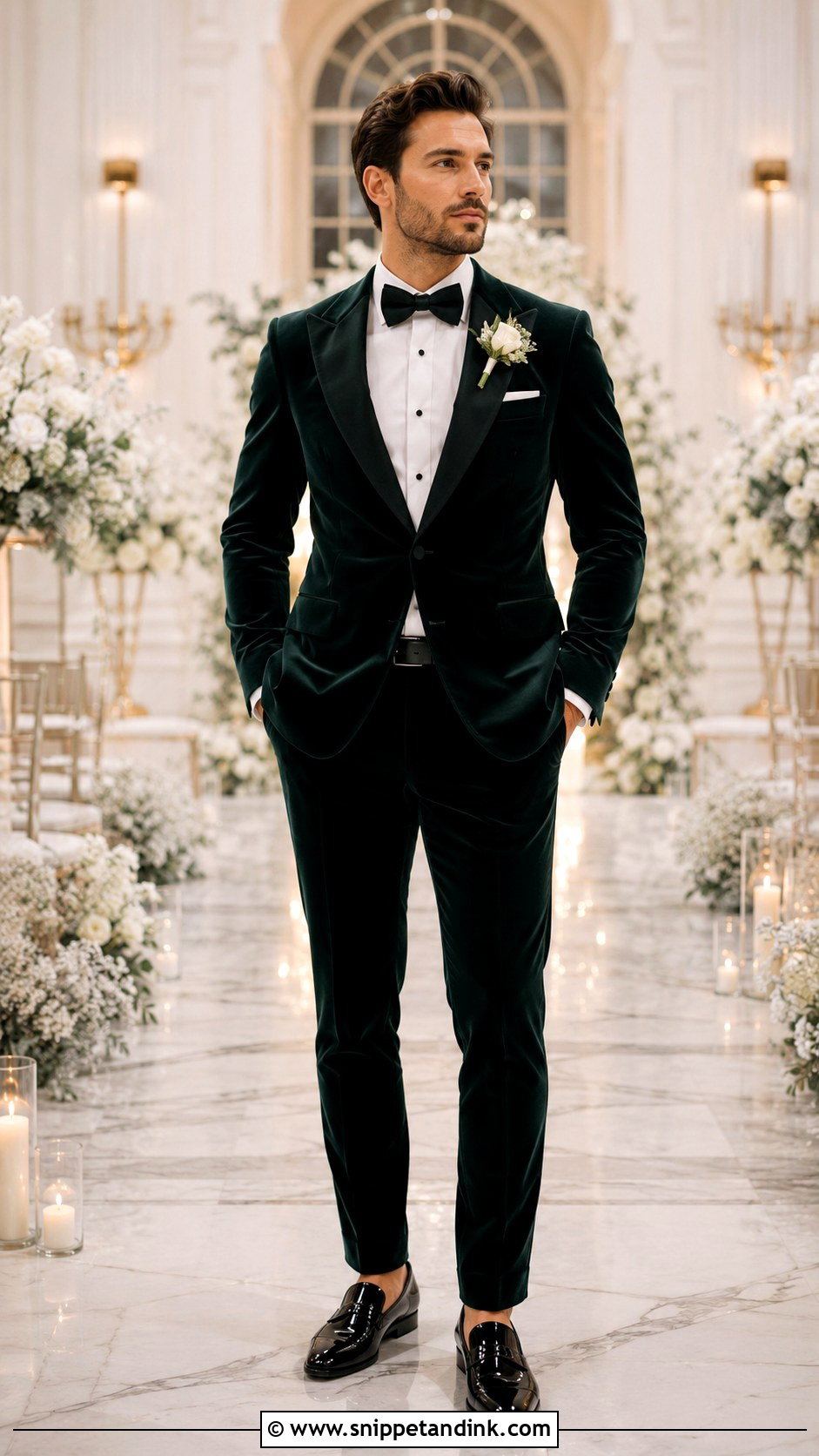 Green Velvet Suit With Bow Tie - Snippet and Ink - 20 Green Suit Wedding Party Ideas