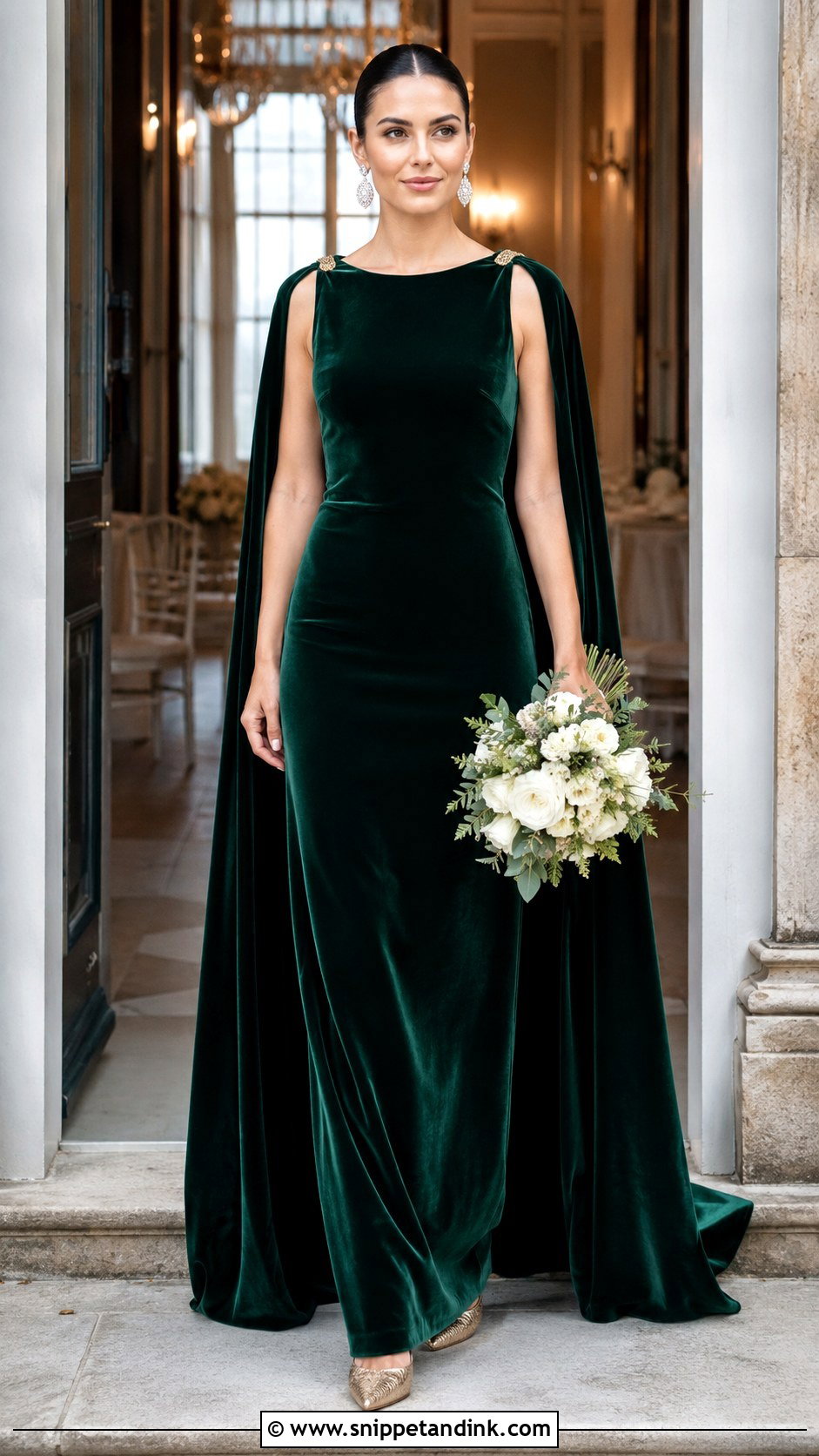 Green Velvet Wedding Dress With Cape - Snippet and Ink - 20 Green Velvet Wedding Dress Ideas
