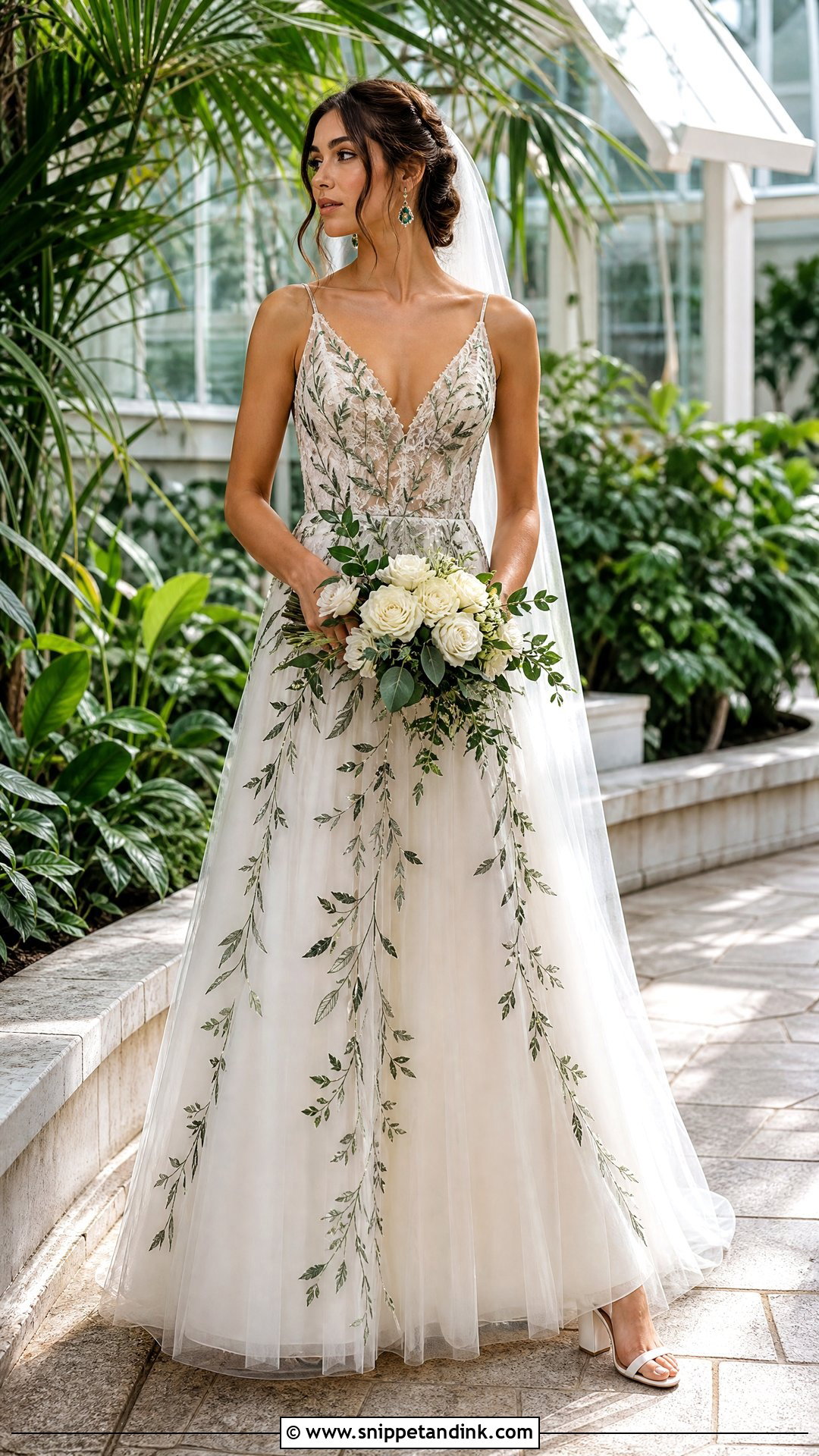 Green Vine Embroidered A Line Wedding Dress - Snippet and Ink - 20 Wedding Dress with Vines Ideas
