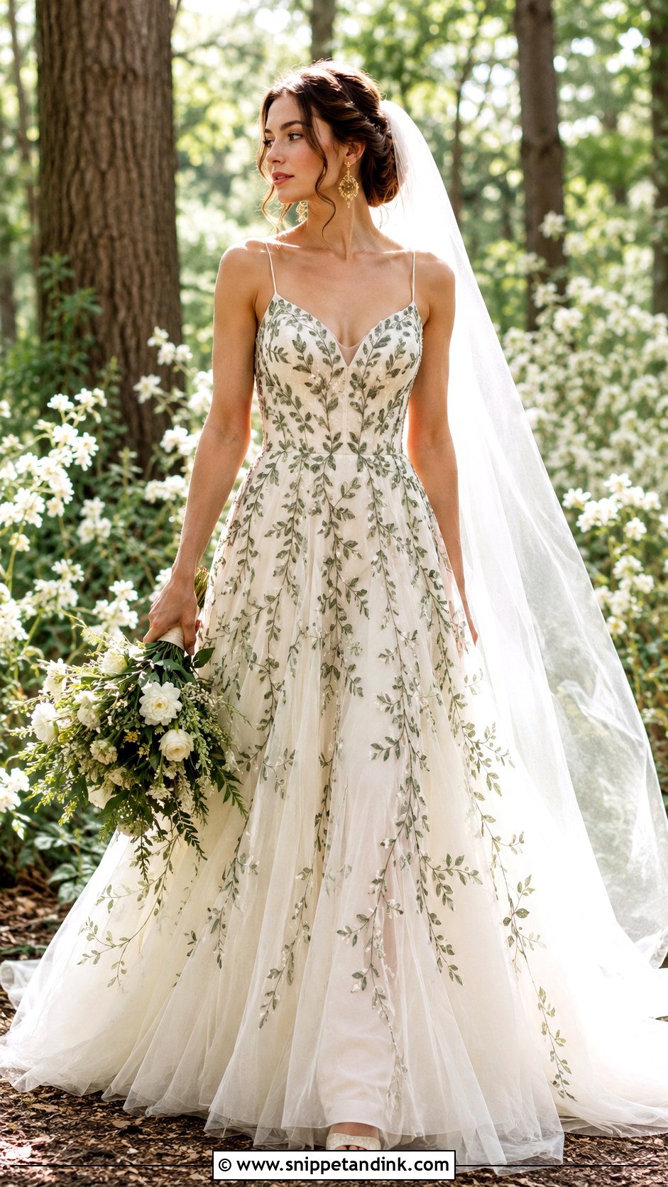 Green Vine Embroidered Wedding Dress - Snippet and Ink - 20 Botanical Wedding Dress Ideas
