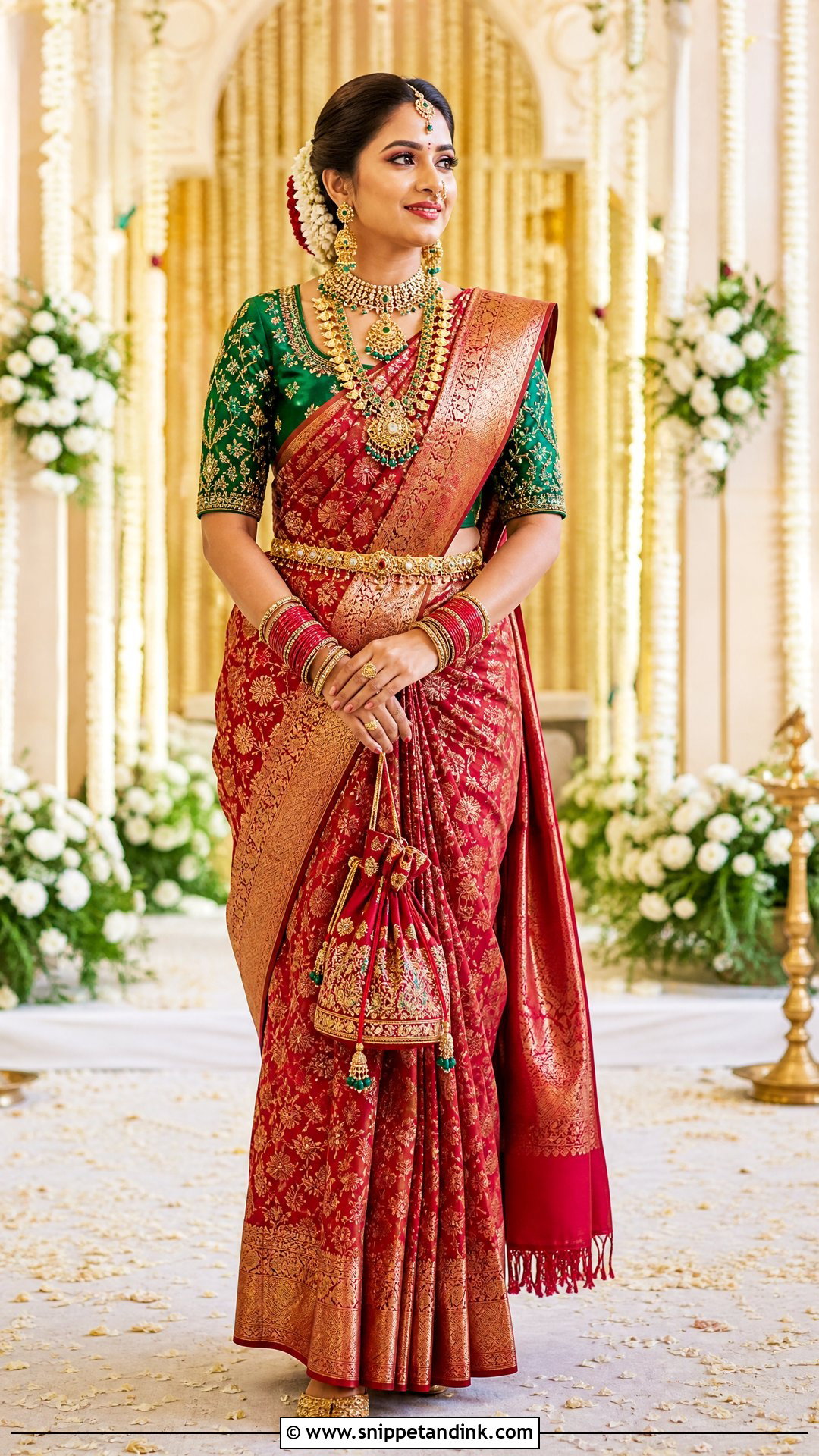 Green Wedding Blouse With Red Bridal Saree - Snippet and Ink - 20 Wedding Blouses Ideas