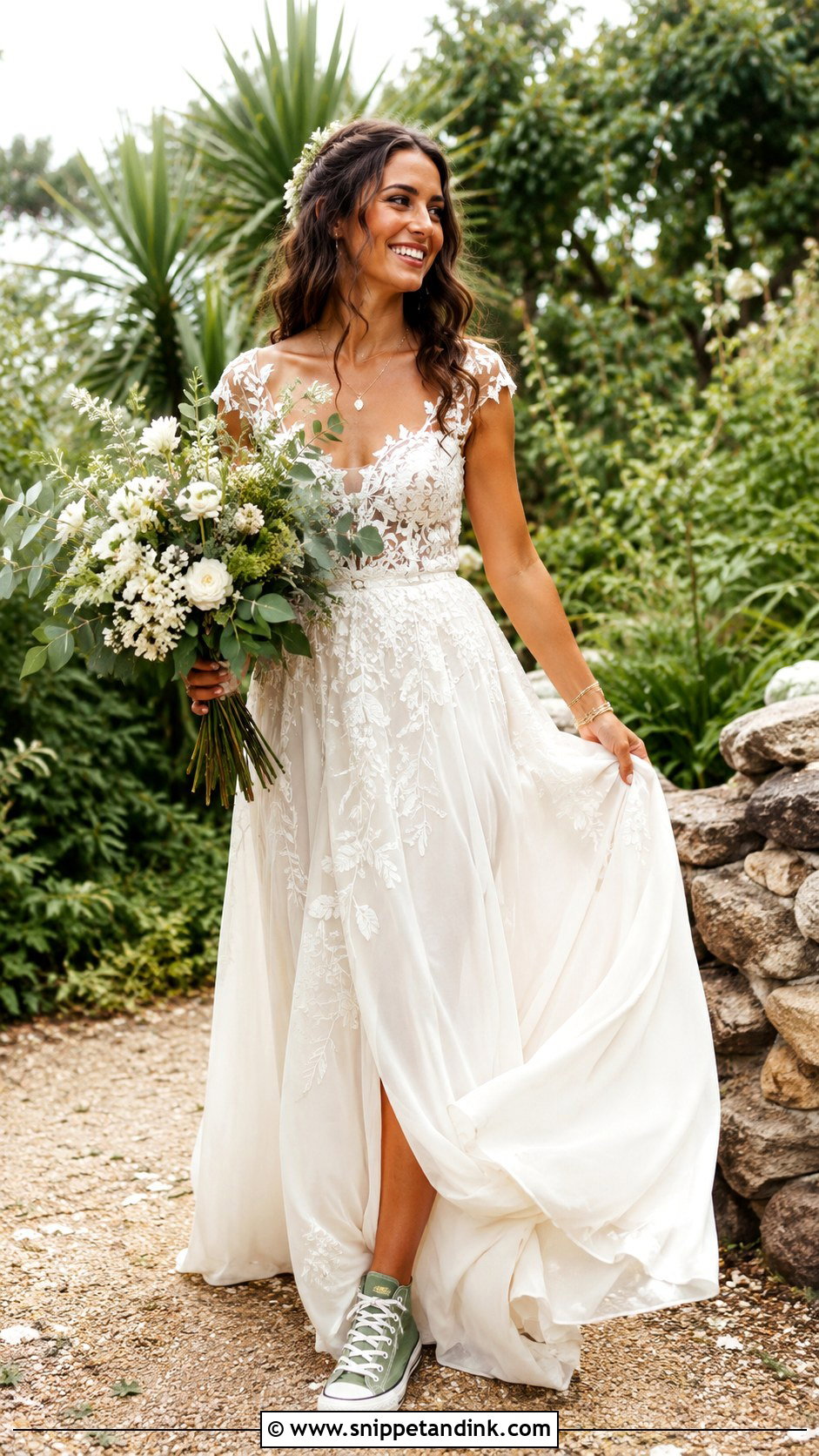 Green Wedding Converse With A Nature Inspired Dress - Snippet and Ink - 30 Wedding Converse Ideas
