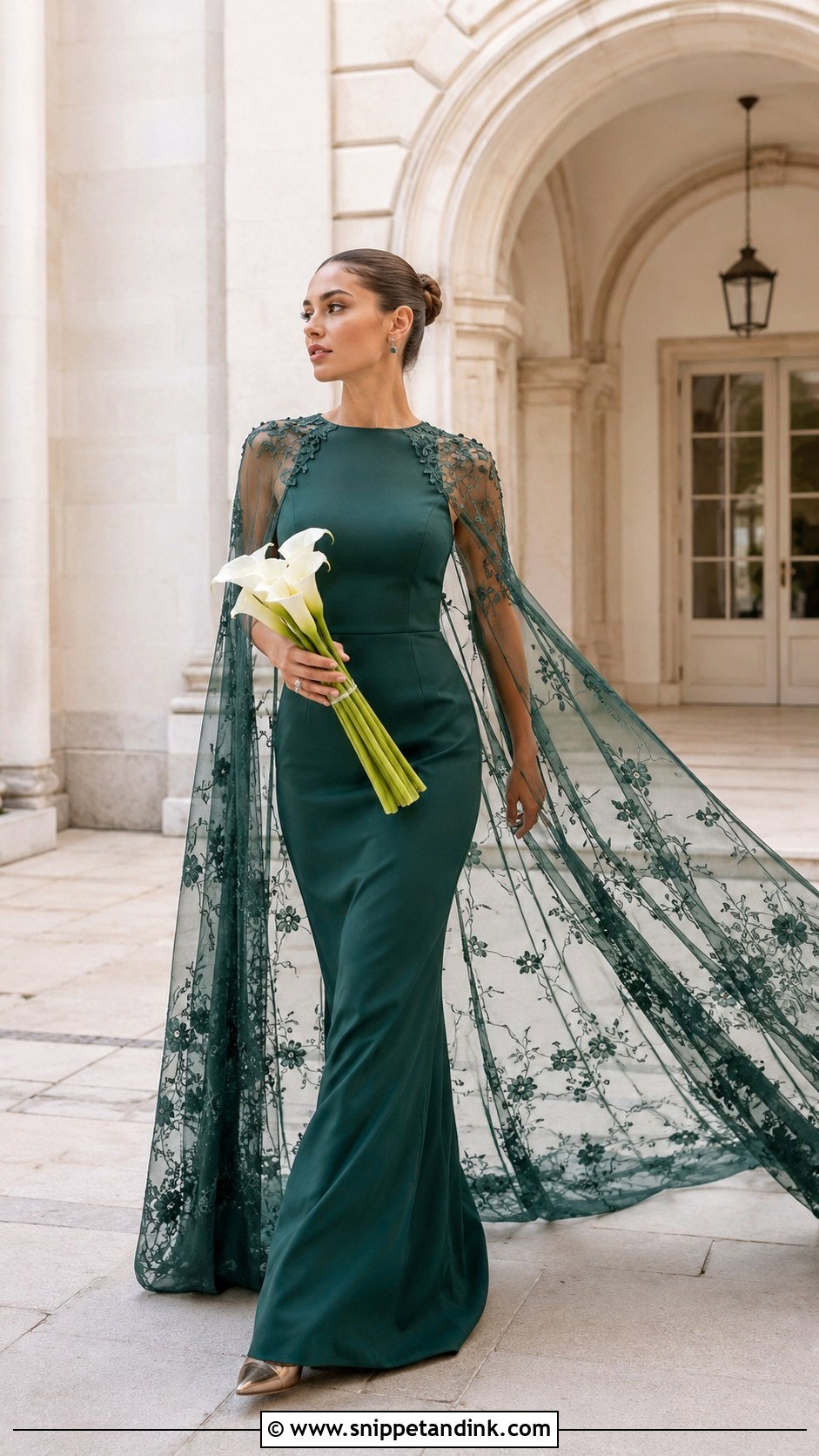 Green Wedding Gown With Cape - Snippet and Ink - 20 Green Wedding Gown Ideas