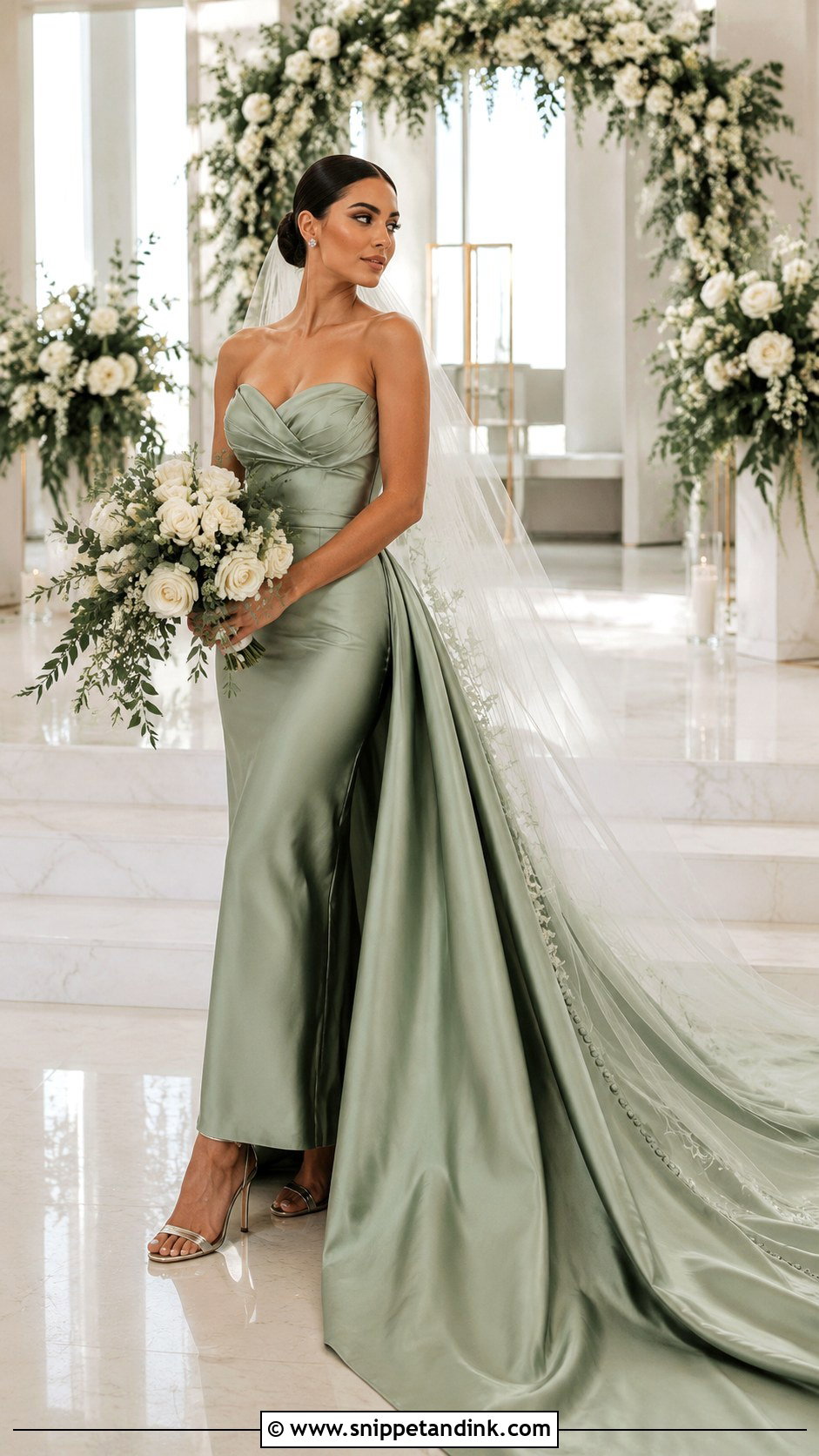 Green Wedding Gown With Detachable Train - Snippet and Ink - 20 Green Wedding Gown Ideas
