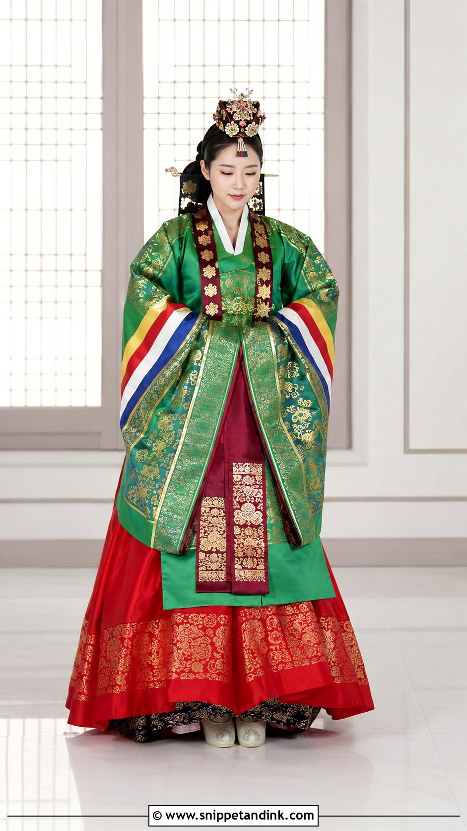 Green Wonsam Wedding Hanbok - Snippet and Ink - 25 Traditional Korean Wedding Dress Ideas