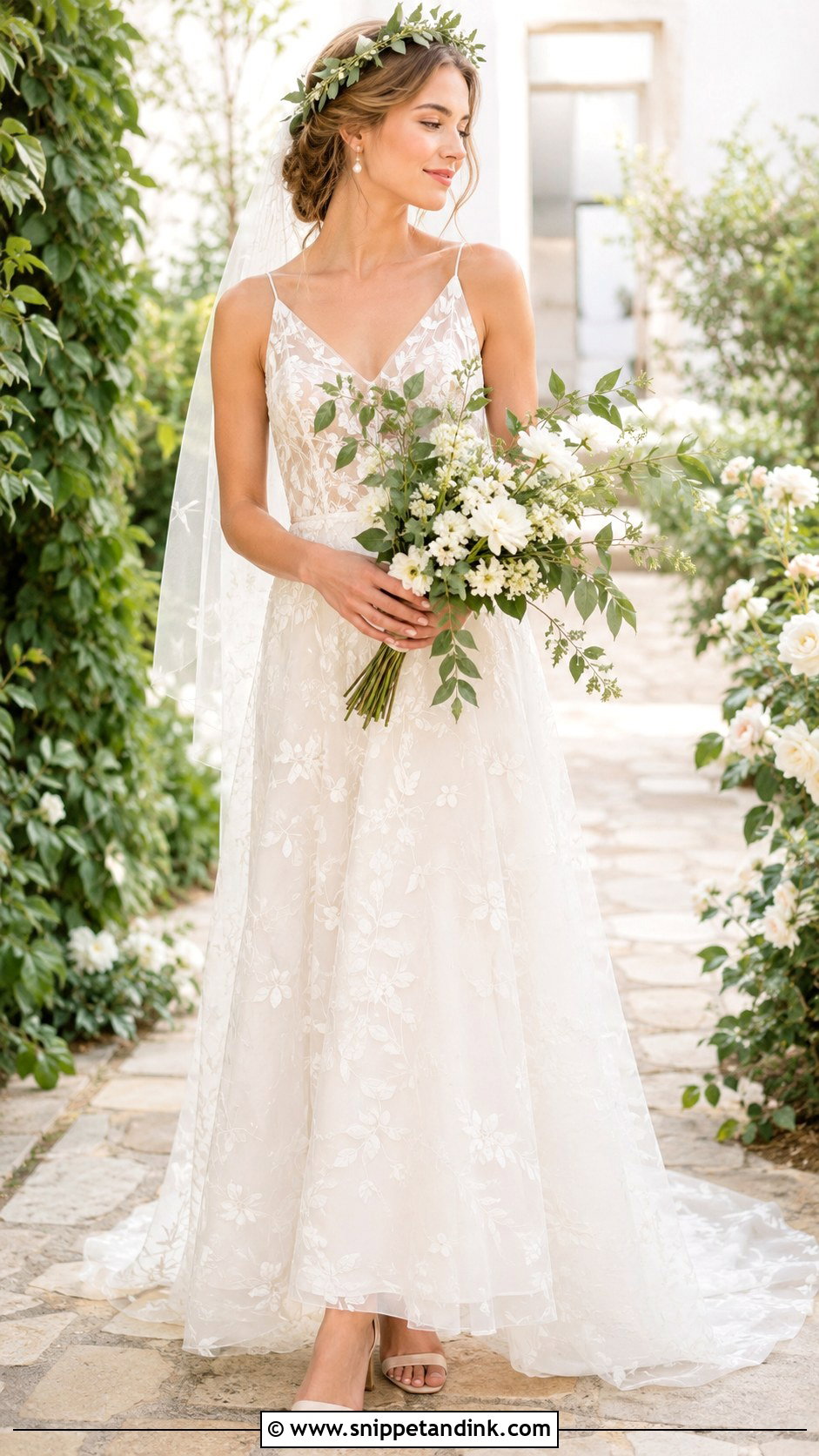 Greenery Crown Bride With Garden Gown - Snippet and Ink - 20 Crown Bride Ideas