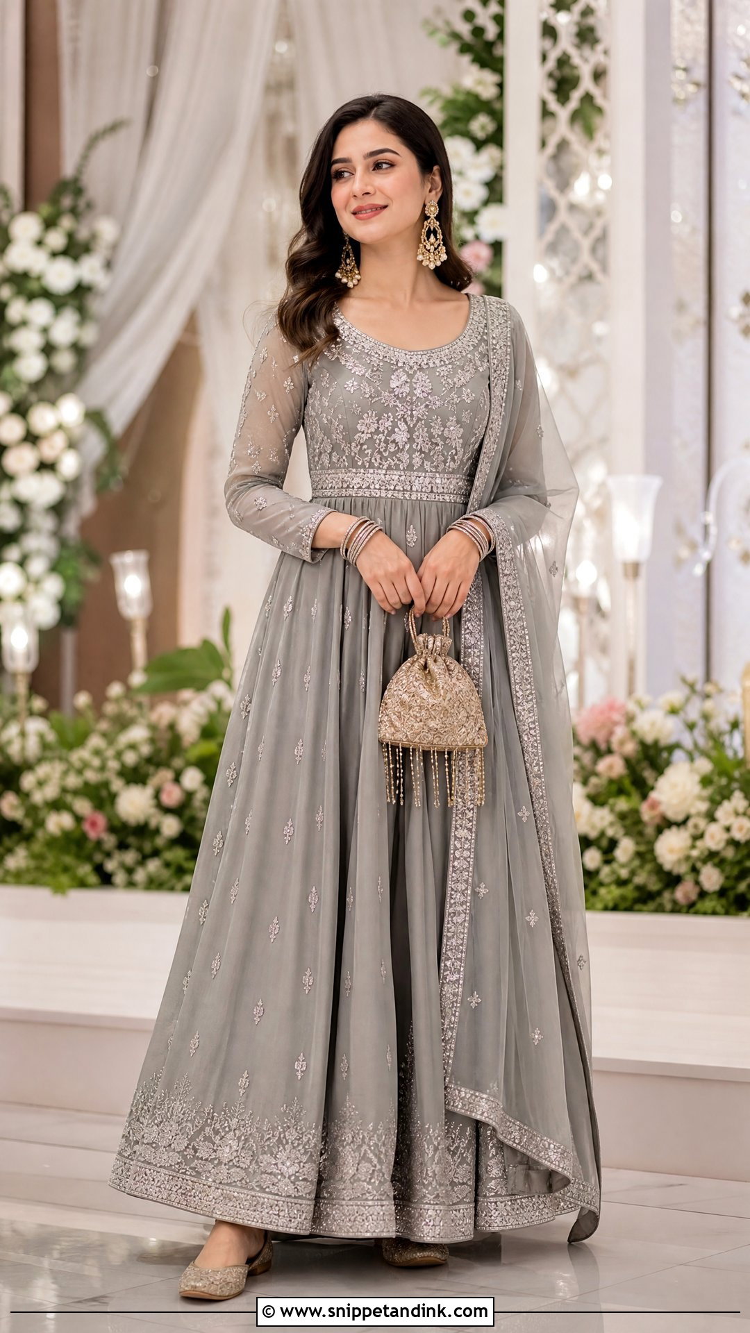 Grey Anarkali Gown For Wedding Ceremony - Snippet and Ink - 20 Grey Gown Indian Wedding Ideas