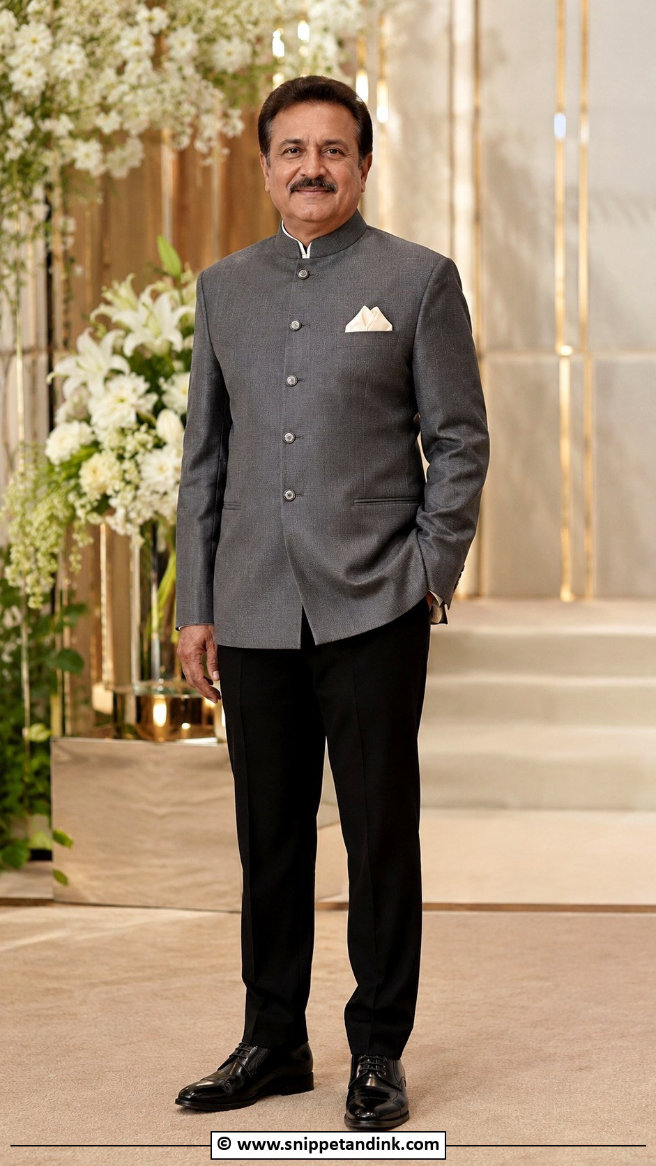 Grey Bandhgala With Black Trousers - Snippet and Ink - 25 Indian Bride's Father Outfit Ideas