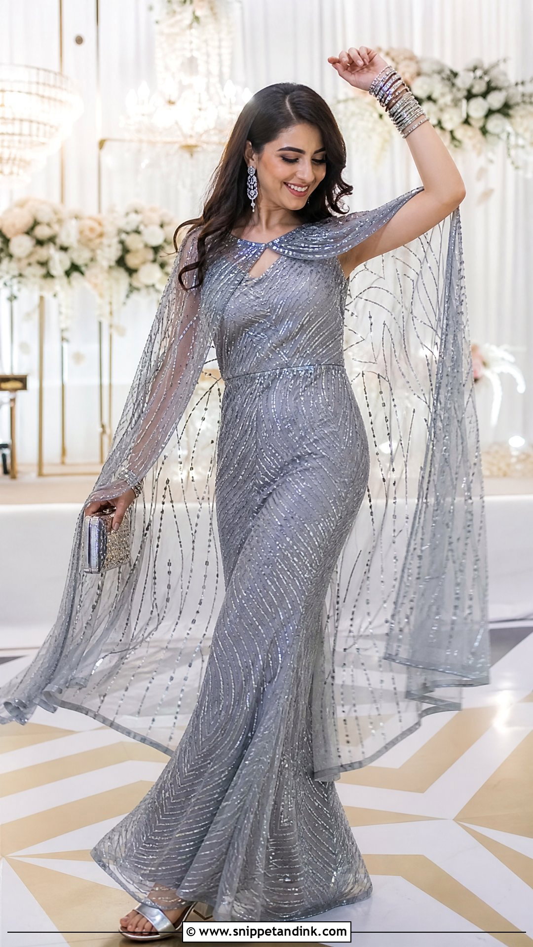 Grey Cape Gown For Sangeet - Snippet and Ink - 20 Grey Gown Indian Wedding Ideas