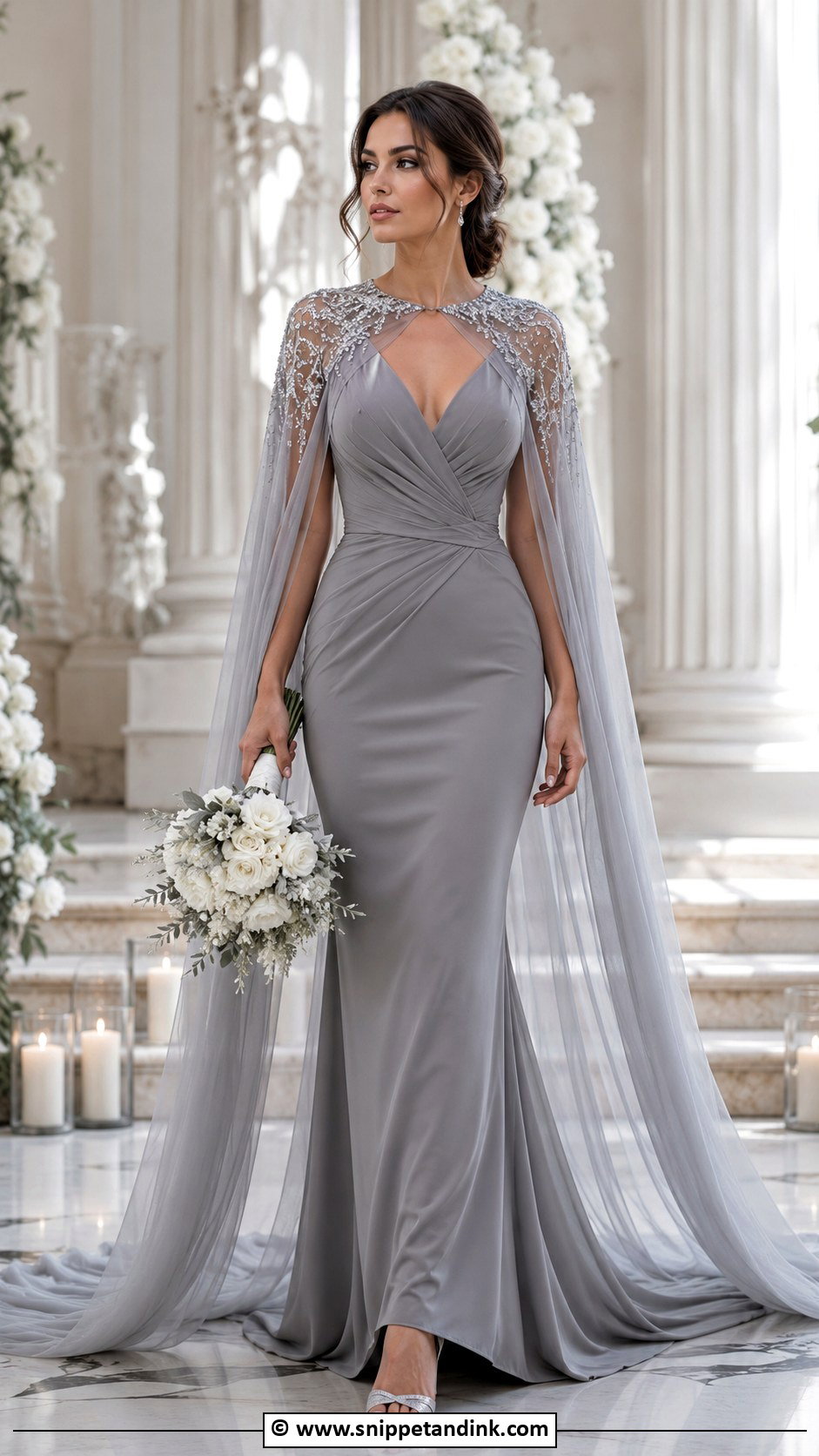 Grey Cape Wedding Dress - Snippet and Ink - 30 Grey Wedding Dress Ideas