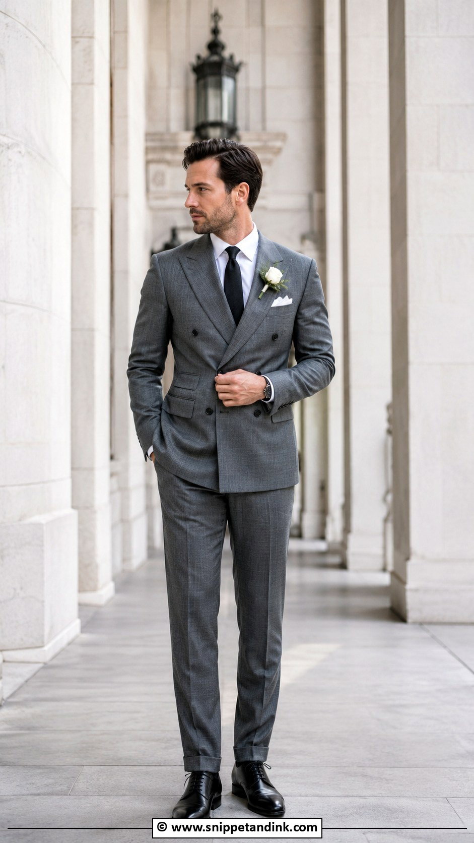 Grey Double Breasted Suit Wedding Outfit - Snippet and Ink - 30 Grey Suit Wedding Ideas
