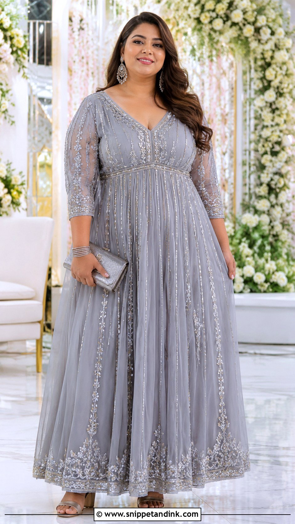 Grey Empire Waist Gown For Plus Size Women - Snippet and Ink - 20 Grey Gown Indian Wedding Ideas