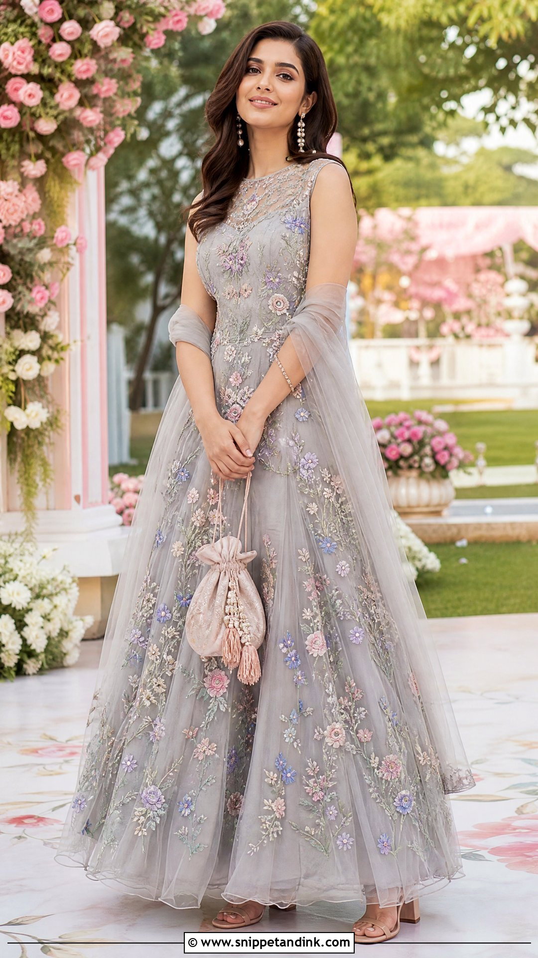Grey Floral Embroidered Gown For Day Wedding - Snippet and Ink - 20 Grey Gown Indian Wedding Ideas