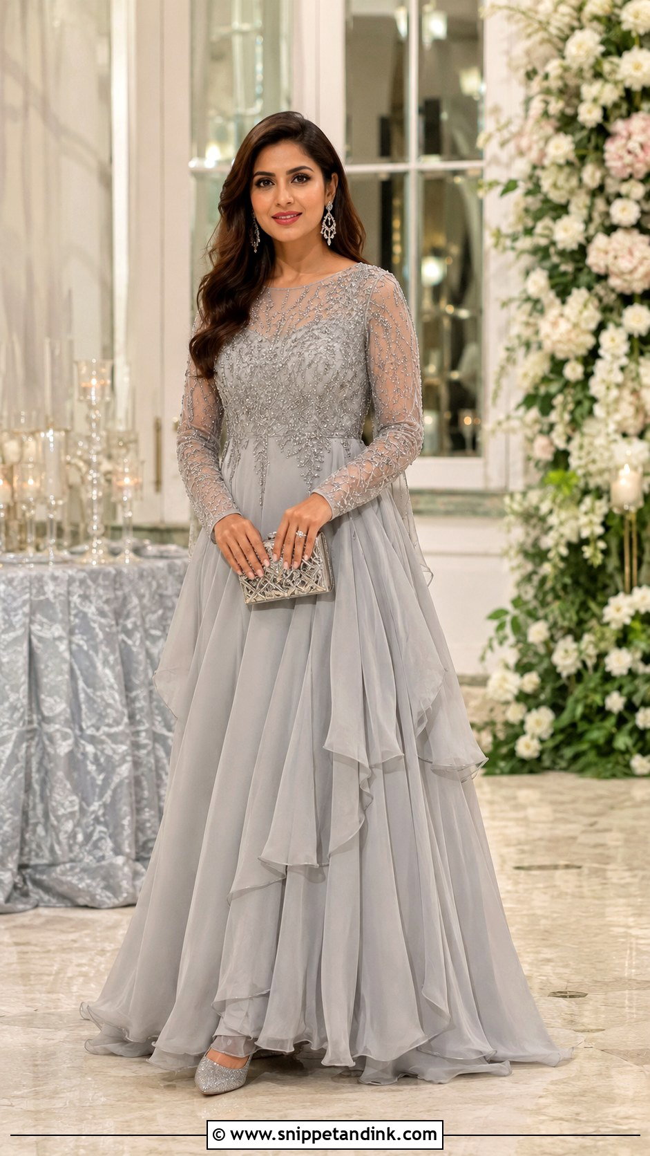Grey Full Sleeve Gown For Winter Reception - Snippet and Ink - 20 Grey Gown Indian Wedding Ideas