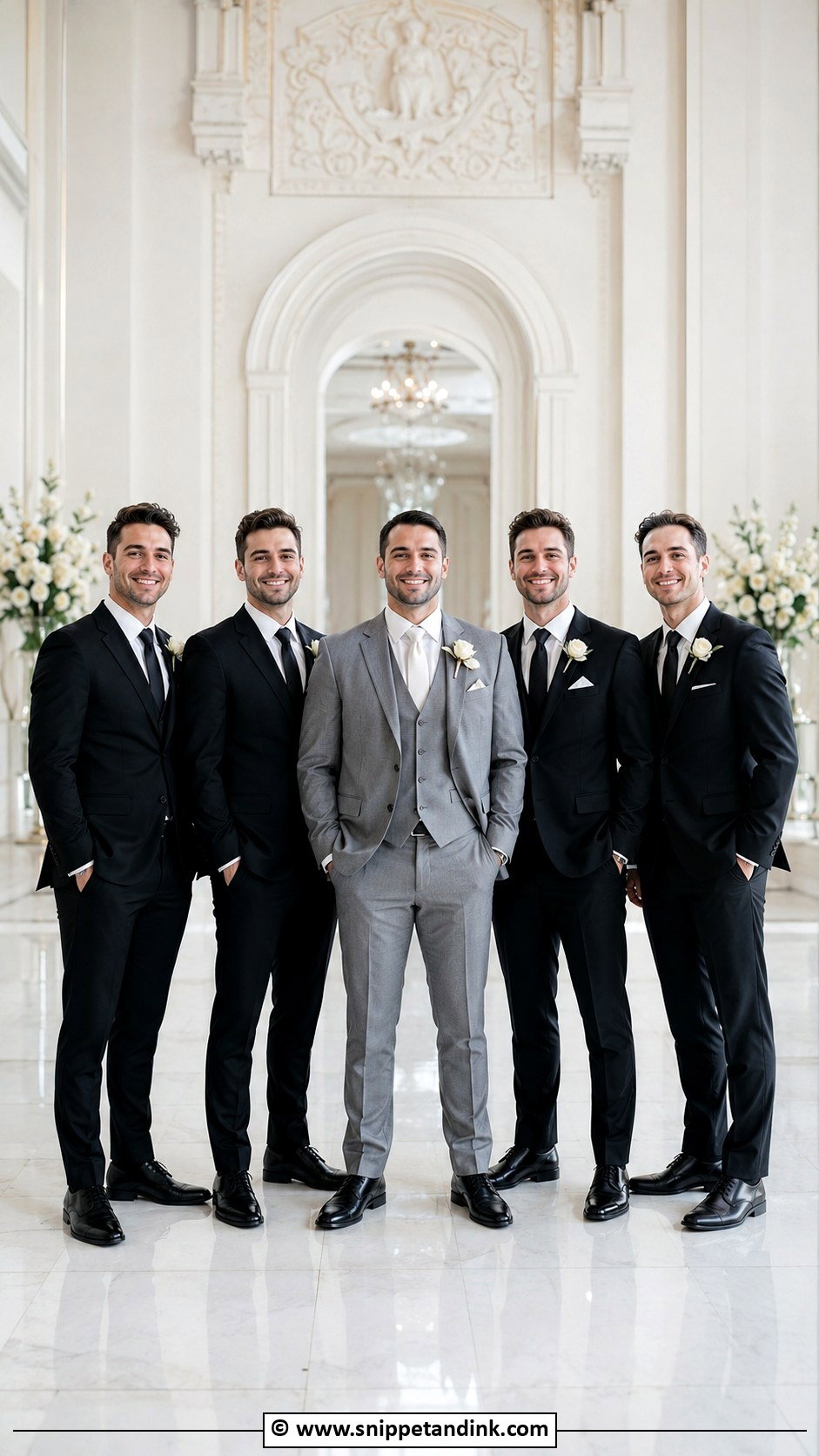 Grey Groom Suit With Black Groomsmen Suits - Snippet and Ink - 30 Grey Suit Wedding Ideas