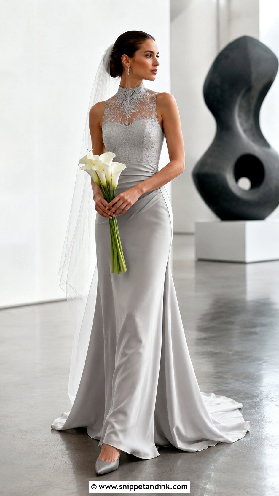 Grey High Neck Bridal Dress - Snippet and Ink - 20 Grey Bridal Dress Ideas