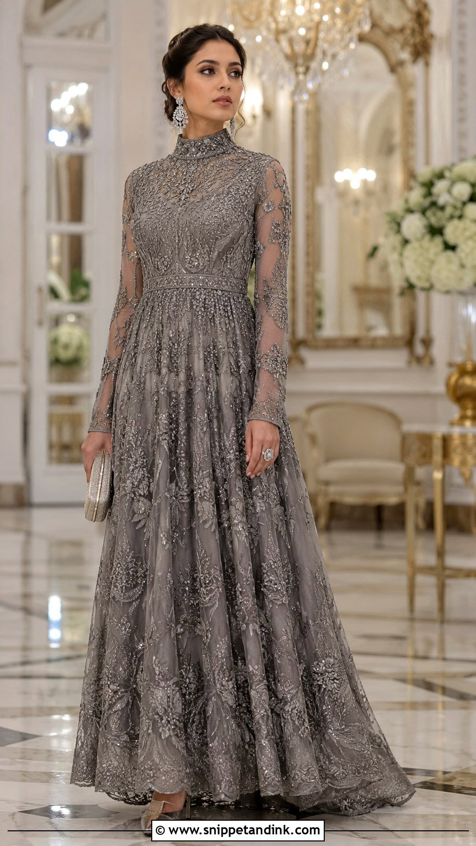 Grey High Neck Gown For Formal Reception - Snippet and Ink - 20 Grey Gown Indian Wedding Ideas