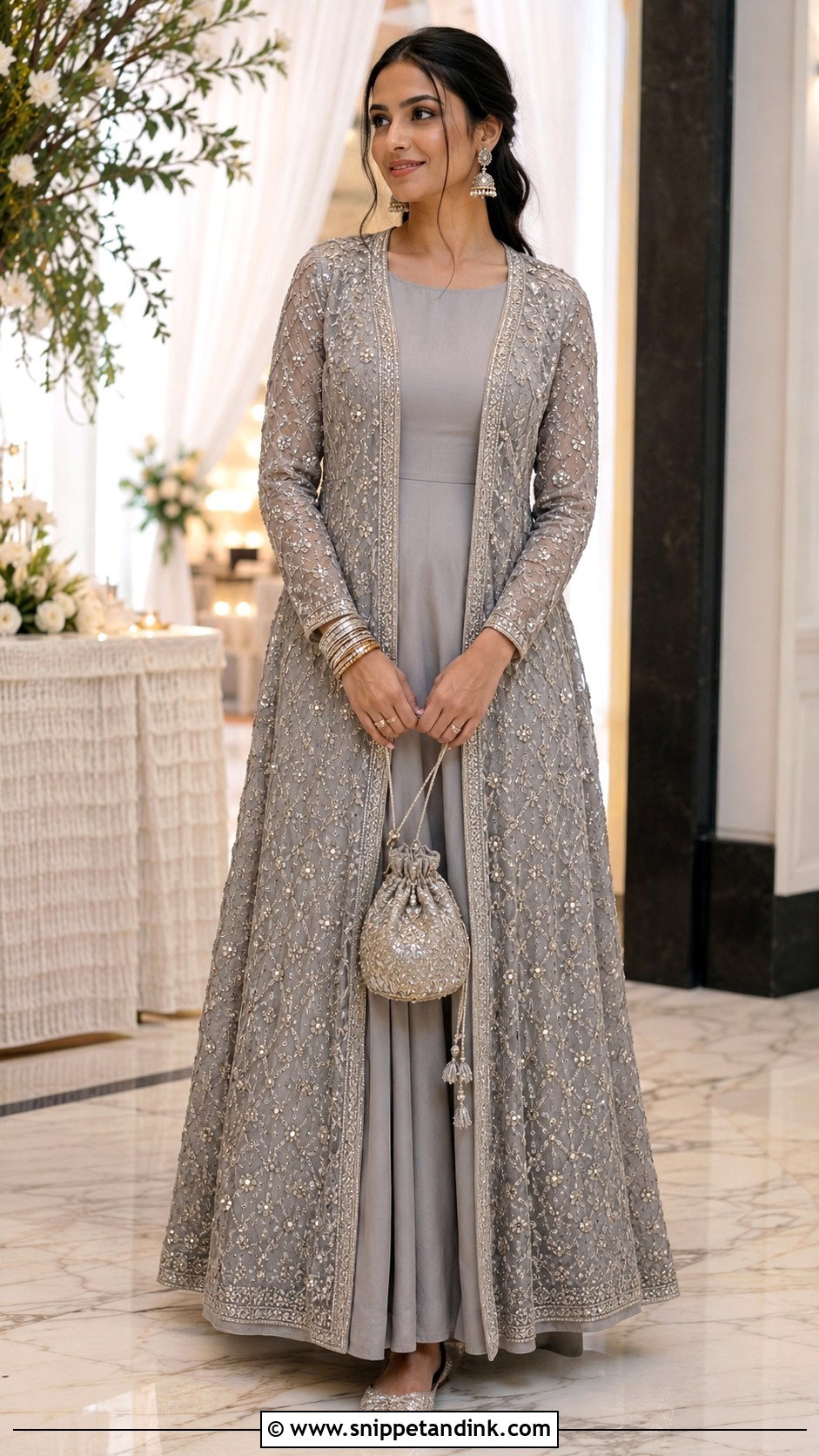 Grey Jacket Gown For Wedding Guest - Snippet and Ink - 20 Grey Gown Indian Wedding Ideas