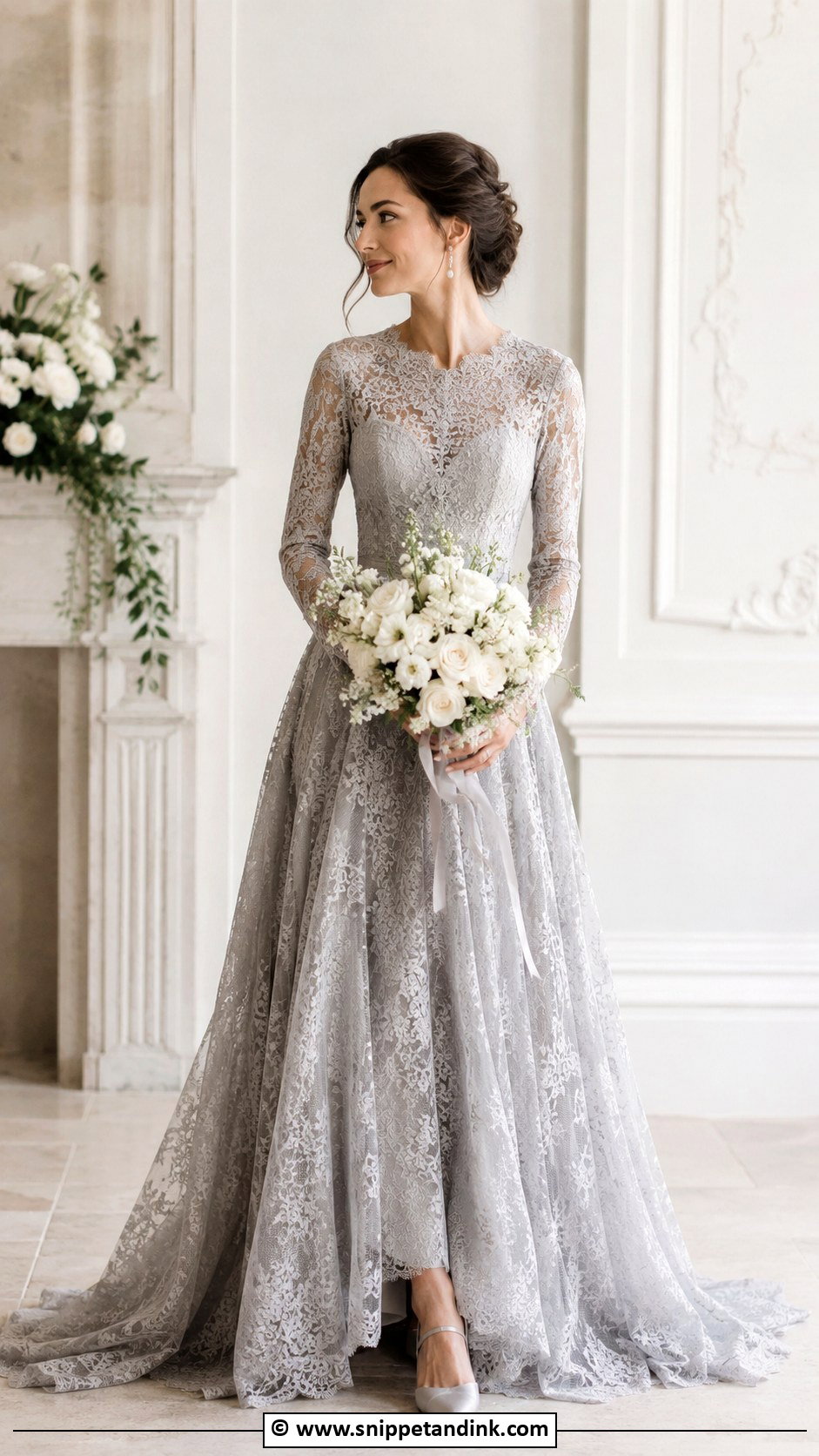 Grey Lace Wedding Dress - Snippet and Ink - 30 Grey Wedding Dress Ideas