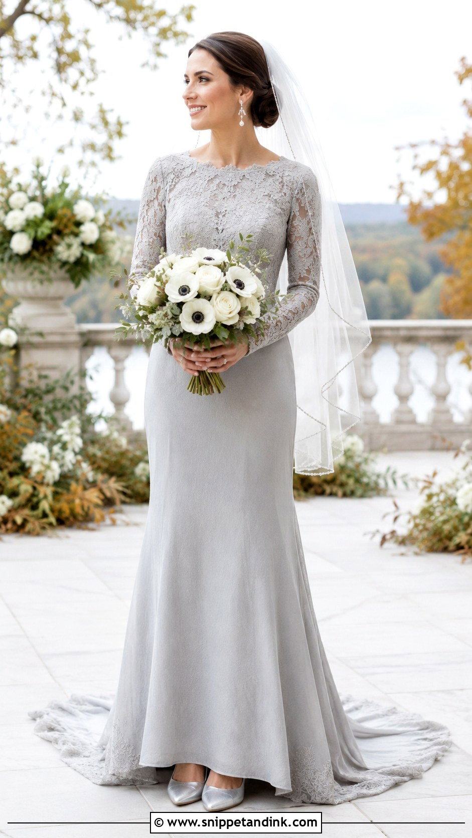 Grey Long Sleeve Bridal Dress - Snippet and Ink - 20 Grey Bridal Dress Ideas