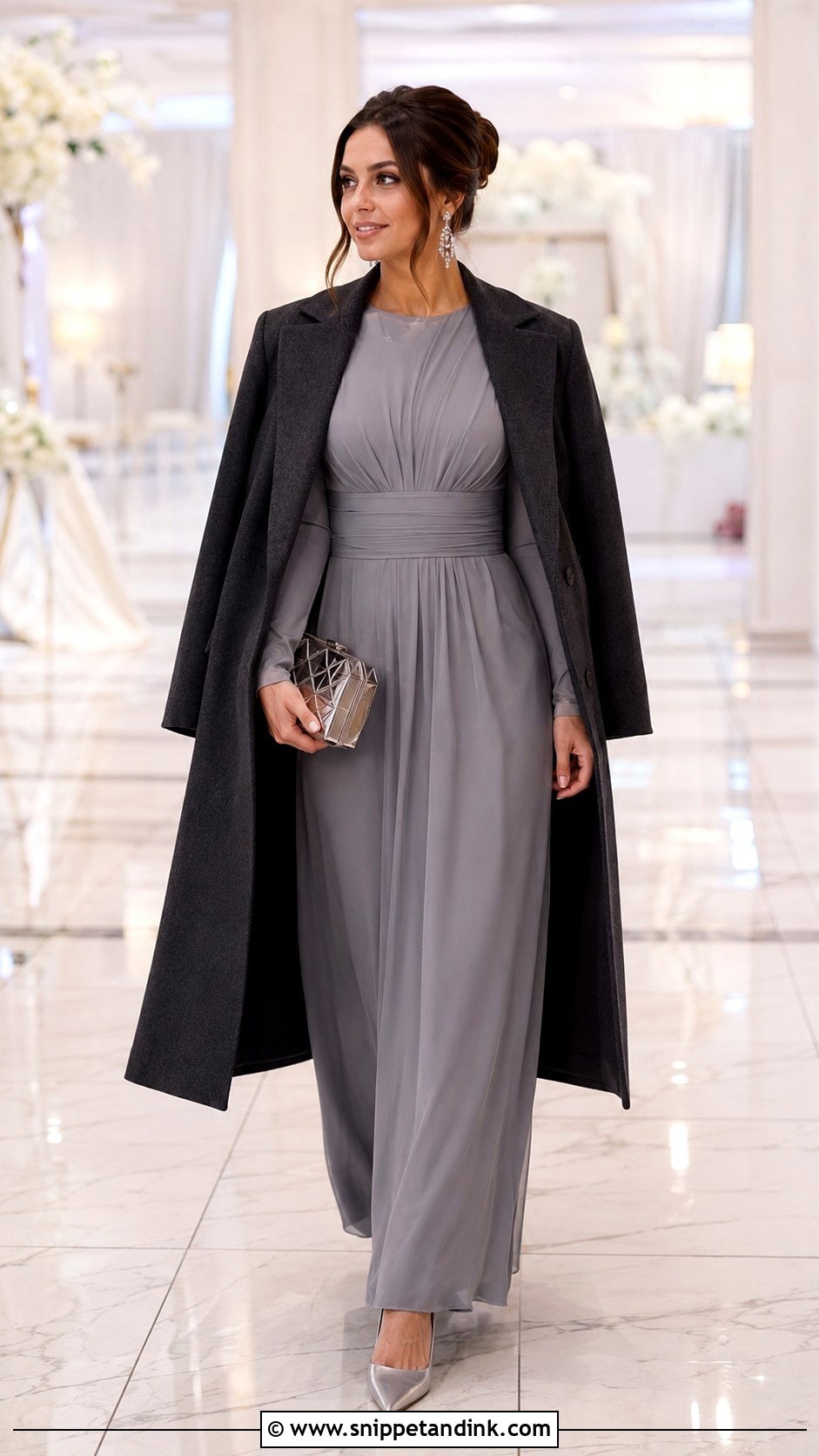 Grey Long Sleeve Maxi Dress Wedding Outfit - Snippet and Ink - 20 Grey Dress Outfit Wedding Ideas