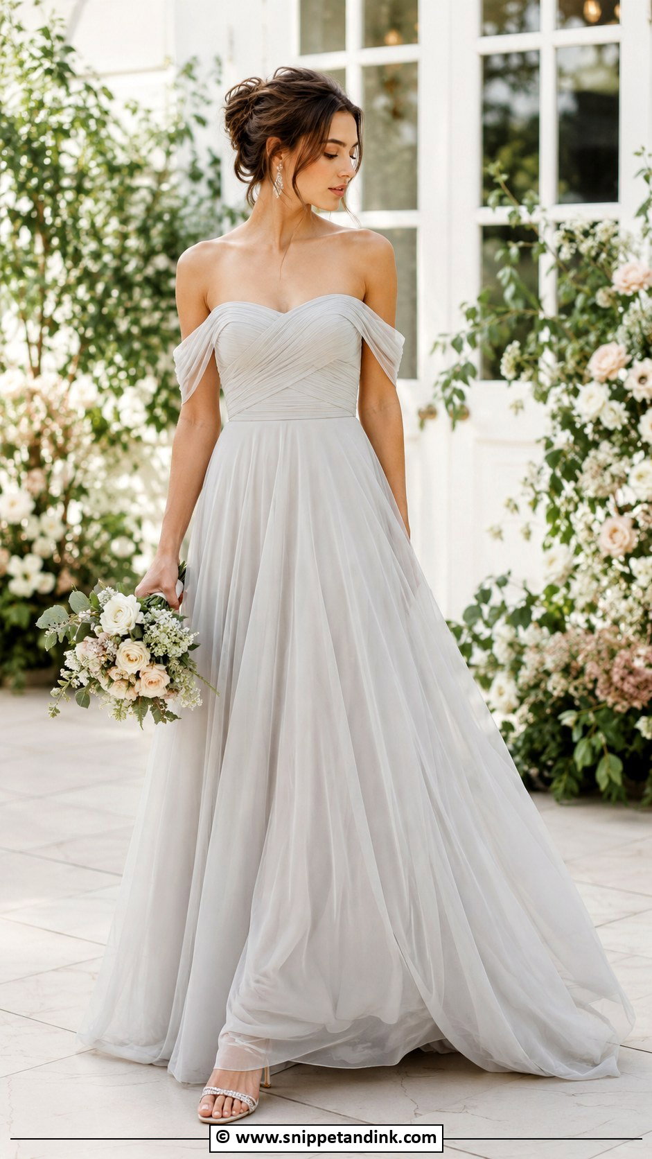 Grey Off Shoulder Wedding Dress - Snippet and Ink - 30 Grey Wedding Dress Ideas