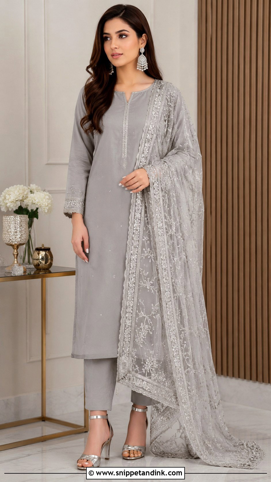Grey Plain Suit With Heavy Silver Dupatta - Snippet and Ink - 30 Plain Suit with Heavy Dupatta Ideas