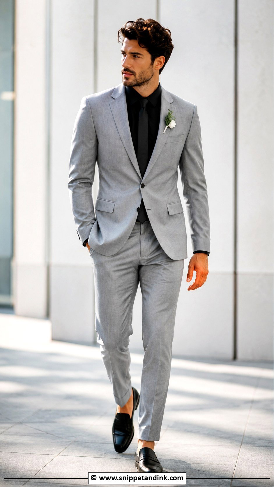 Grey Suit With Black Shirt - Snippet and Ink - 30 Grey Suit Wedding Ideas