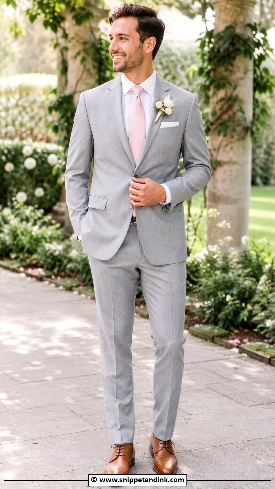 Grey Suit With Blush Tie - Snippet and Ink - 30 Grey Suit Wedding Ideas