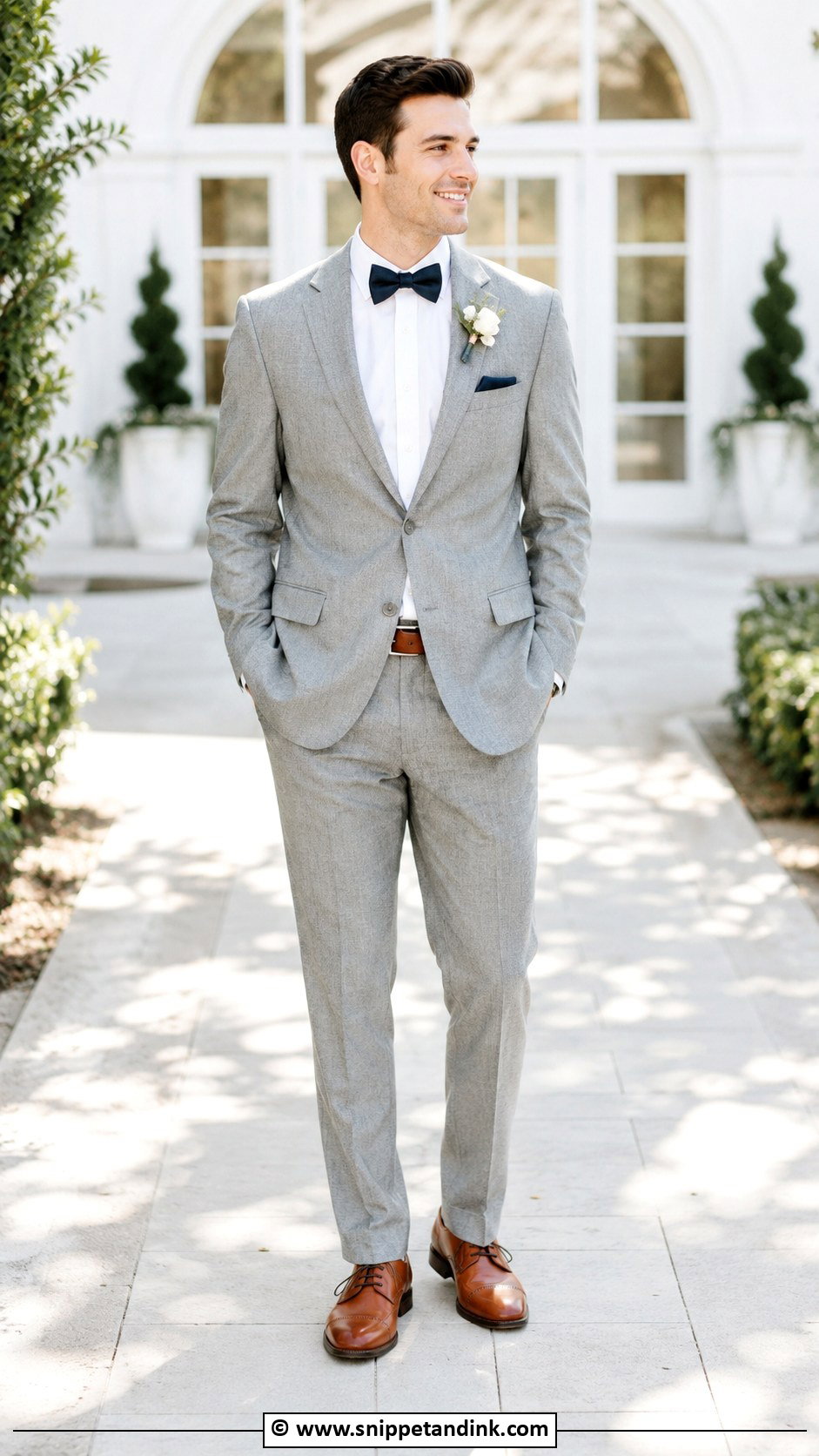Grey Suit With Bow Tie - Snippet and Ink - 30 Grey Suit Wedding Ideas