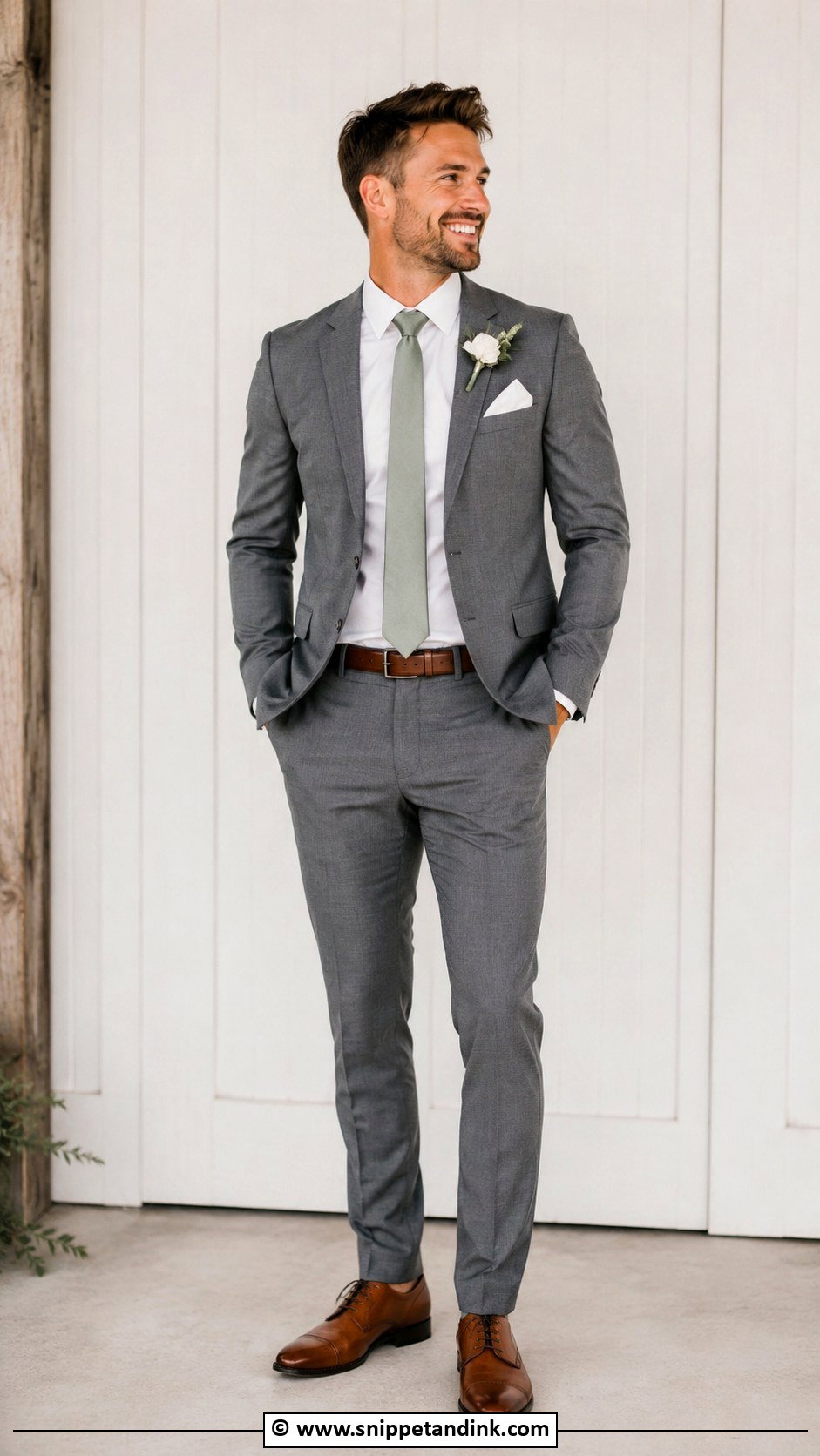 Grey Suit With Brown Shoes - Snippet and Ink - 30 Grey Suit Wedding Ideas