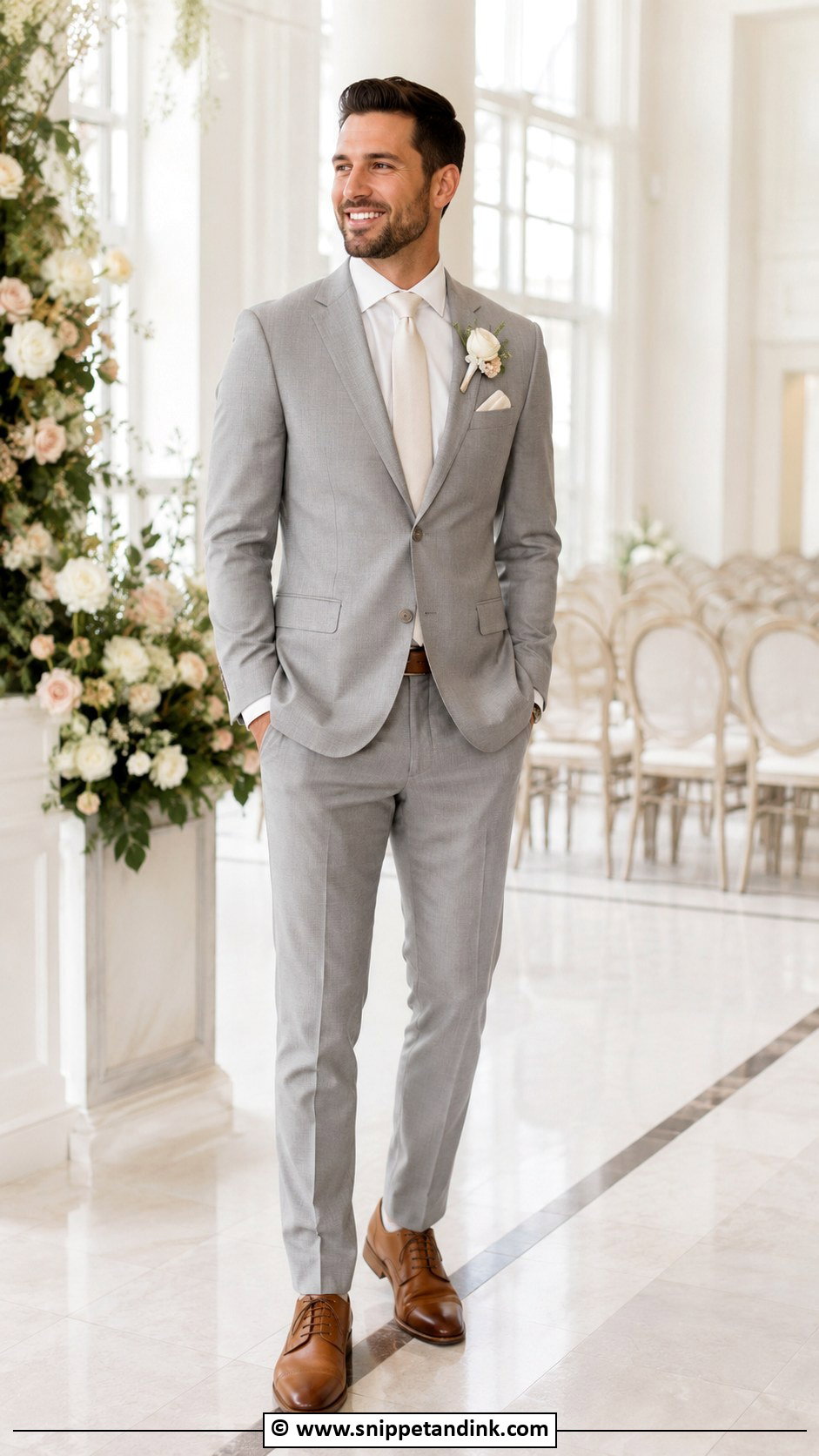 Grey Suit With Champagne Tie - Snippet and Ink - 30 Grey Suit Wedding Ideas