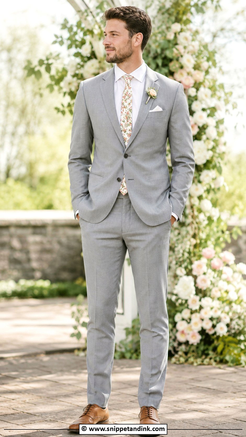 Grey Suit With Floral Tie - Snippet and Ink - 30 Grey Suit Wedding Ideas