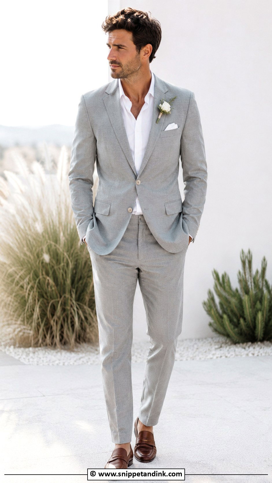Grey Suit With No Tie - Snippet and Ink - 30 Grey Suit Wedding Ideas