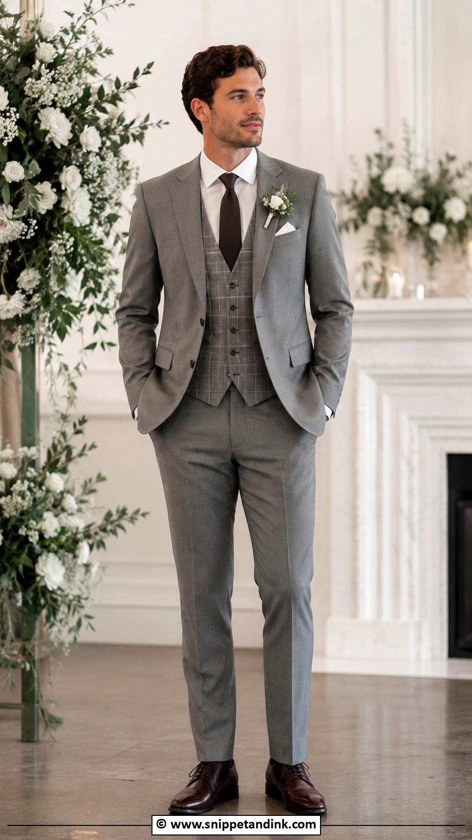 Grey Suit With Patterned Vest - Snippet and Ink - 30 Grey Suit Wedding Ideas