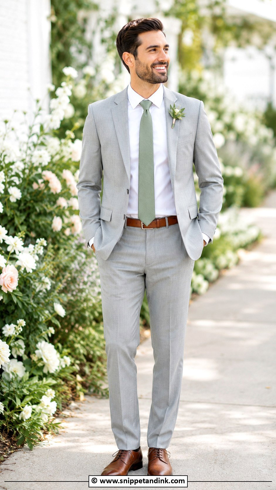 Grey Suit With Sage Green Tie - Snippet and Ink - 30 Grey Suit Wedding Ideas