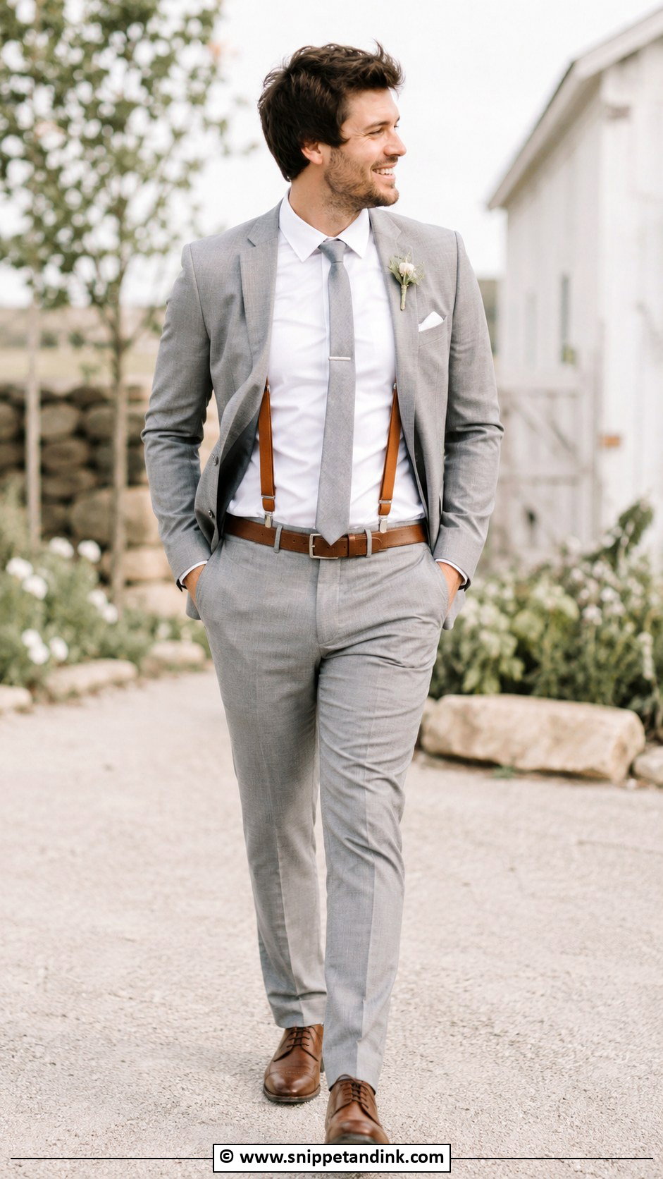 Grey Suit With Suspenders - Snippet and Ink - 30 Grey Suit Wedding Ideas
