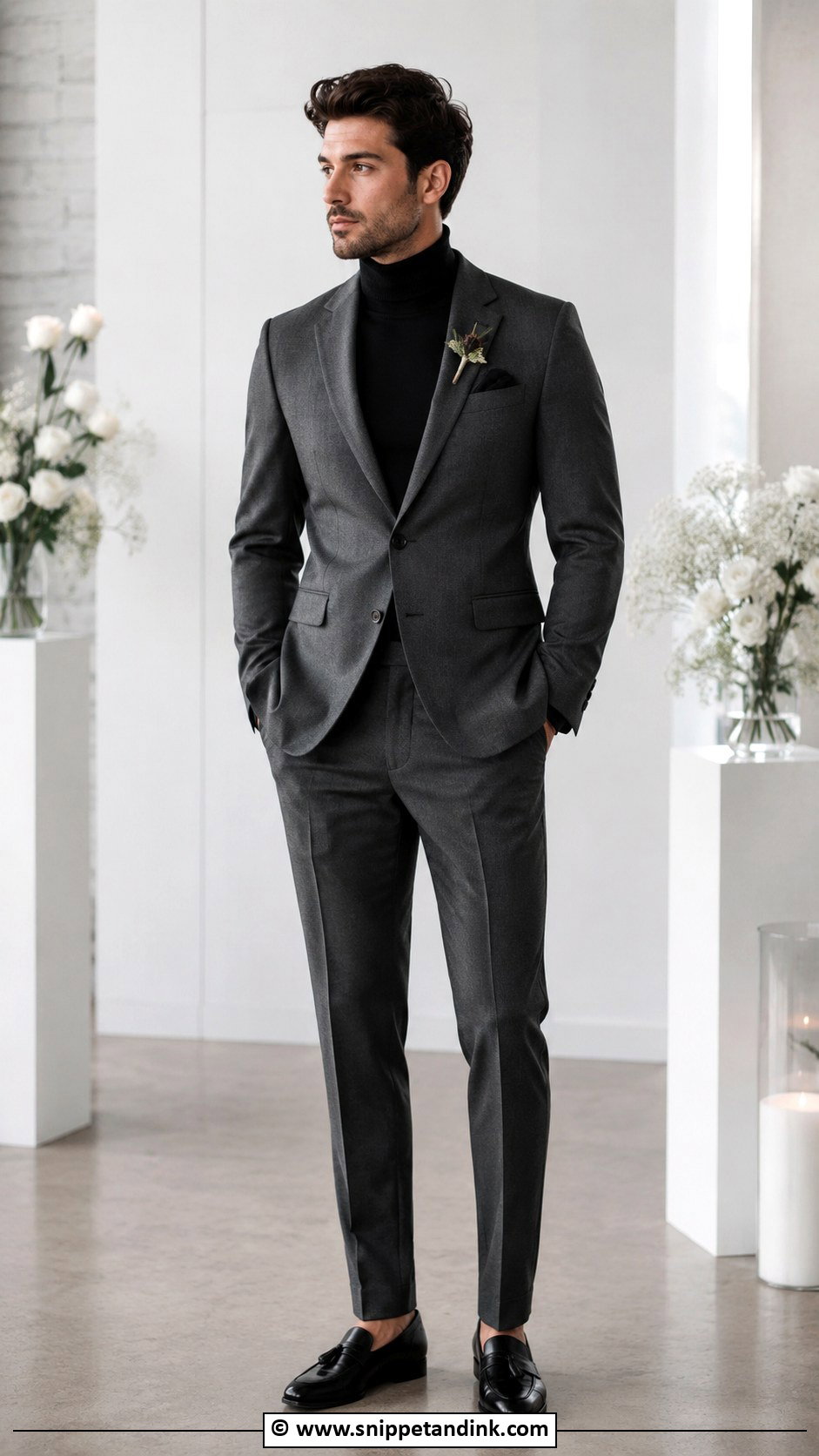 Grey Suit With Turtleneck - Snippet and Ink - 30 Grey Suit Wedding Ideas