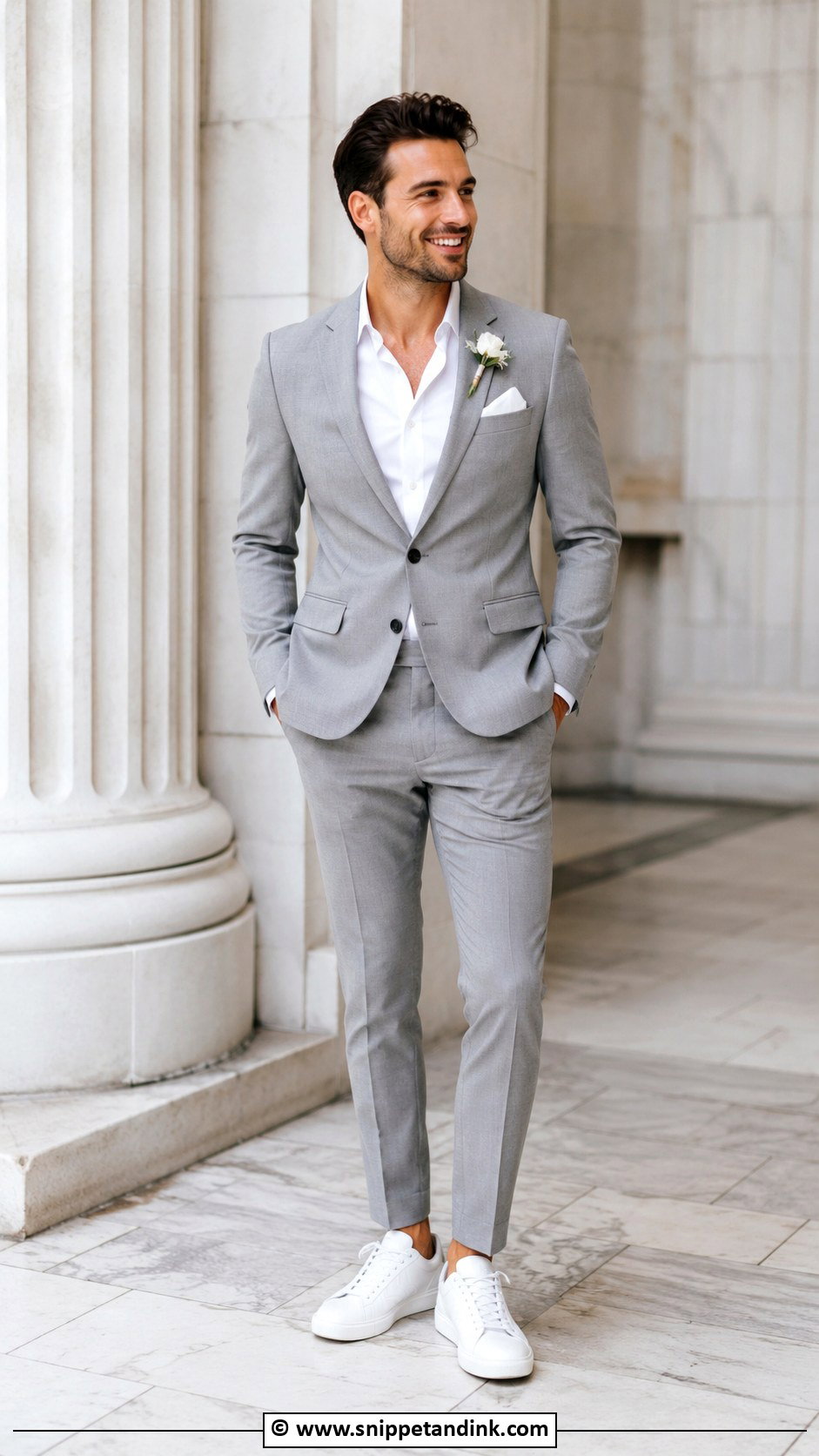 Grey Suit With White Sneakers - Snippet and Ink - 30 Grey Suit Wedding Ideas