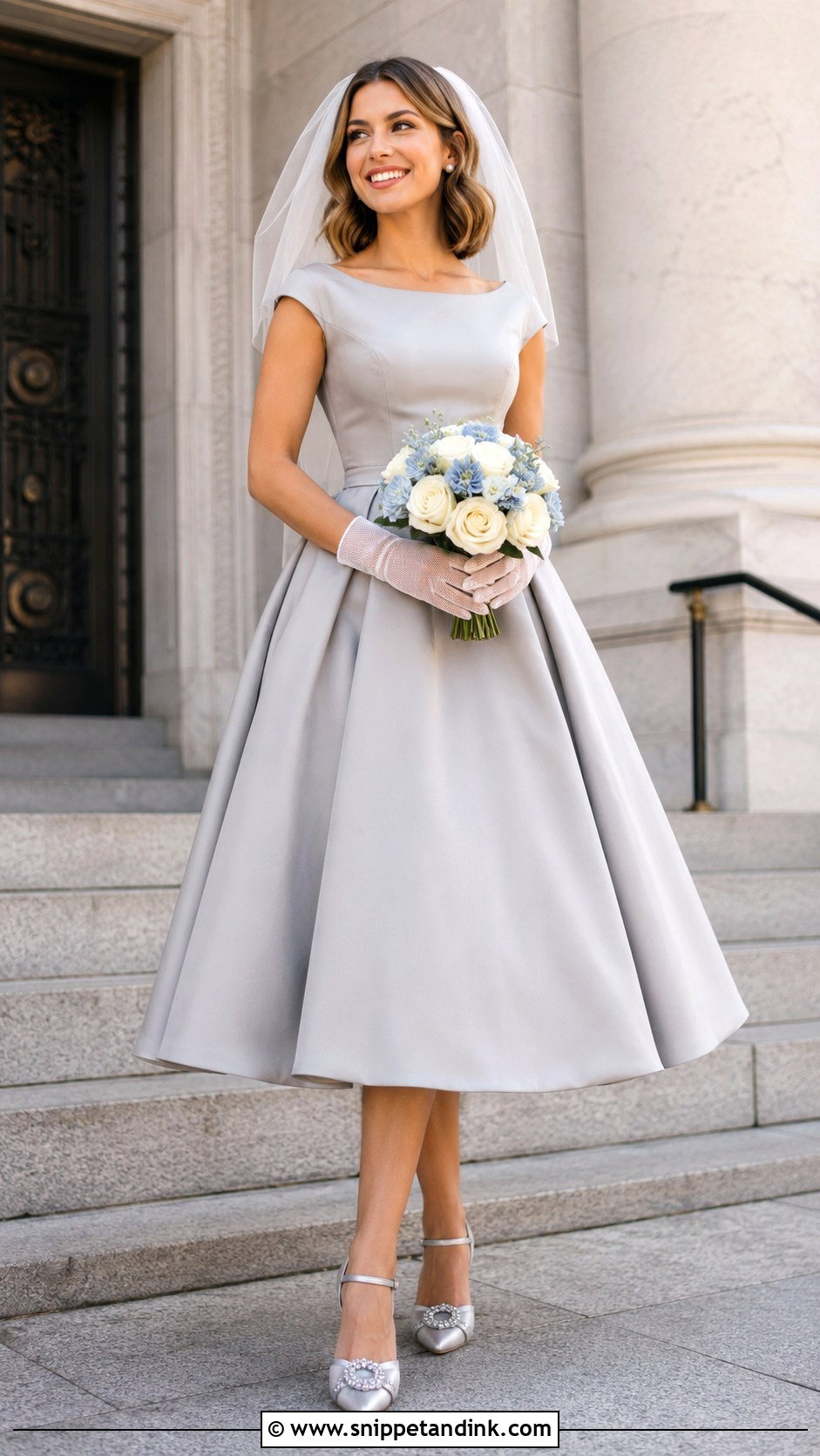 Grey Tea Length Bridal Dress - Snippet and Ink - 20 Grey Bridal Dress Ideas