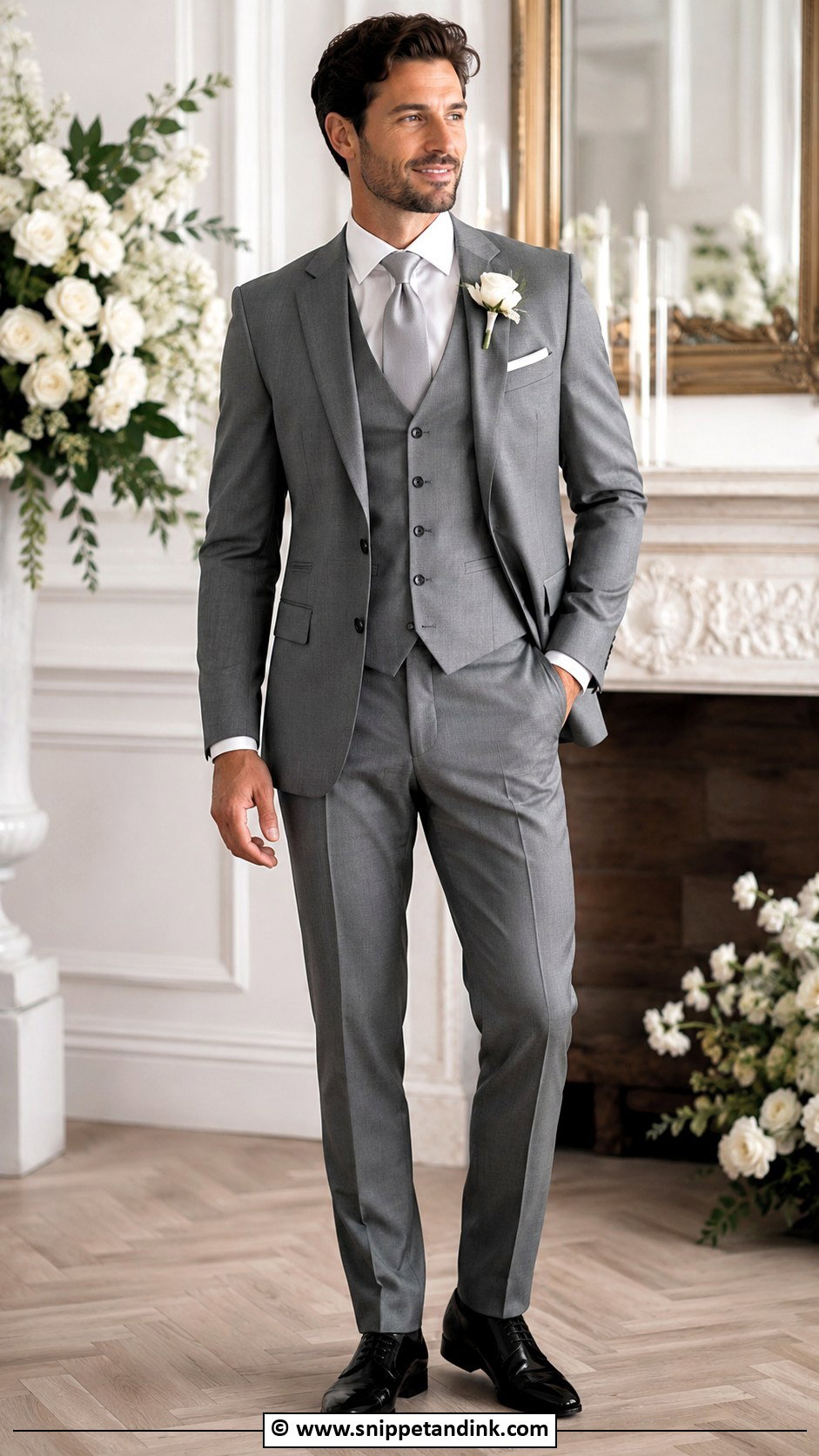 Grey Three Piece Suit Wedding Outfit - Snippet and Ink - 30 Grey Suit Wedding Ideas