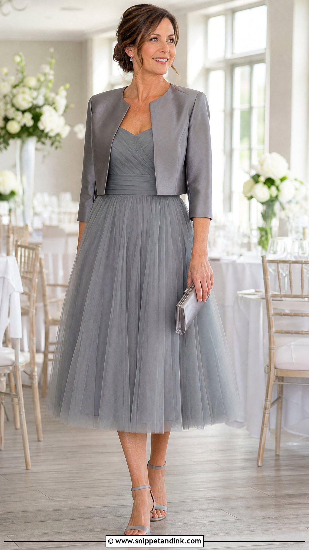 Grey Tulle Midi Dress Wedding Outfit - Snippet and Ink - 20 Grey Dress Outfit Wedding Ideas