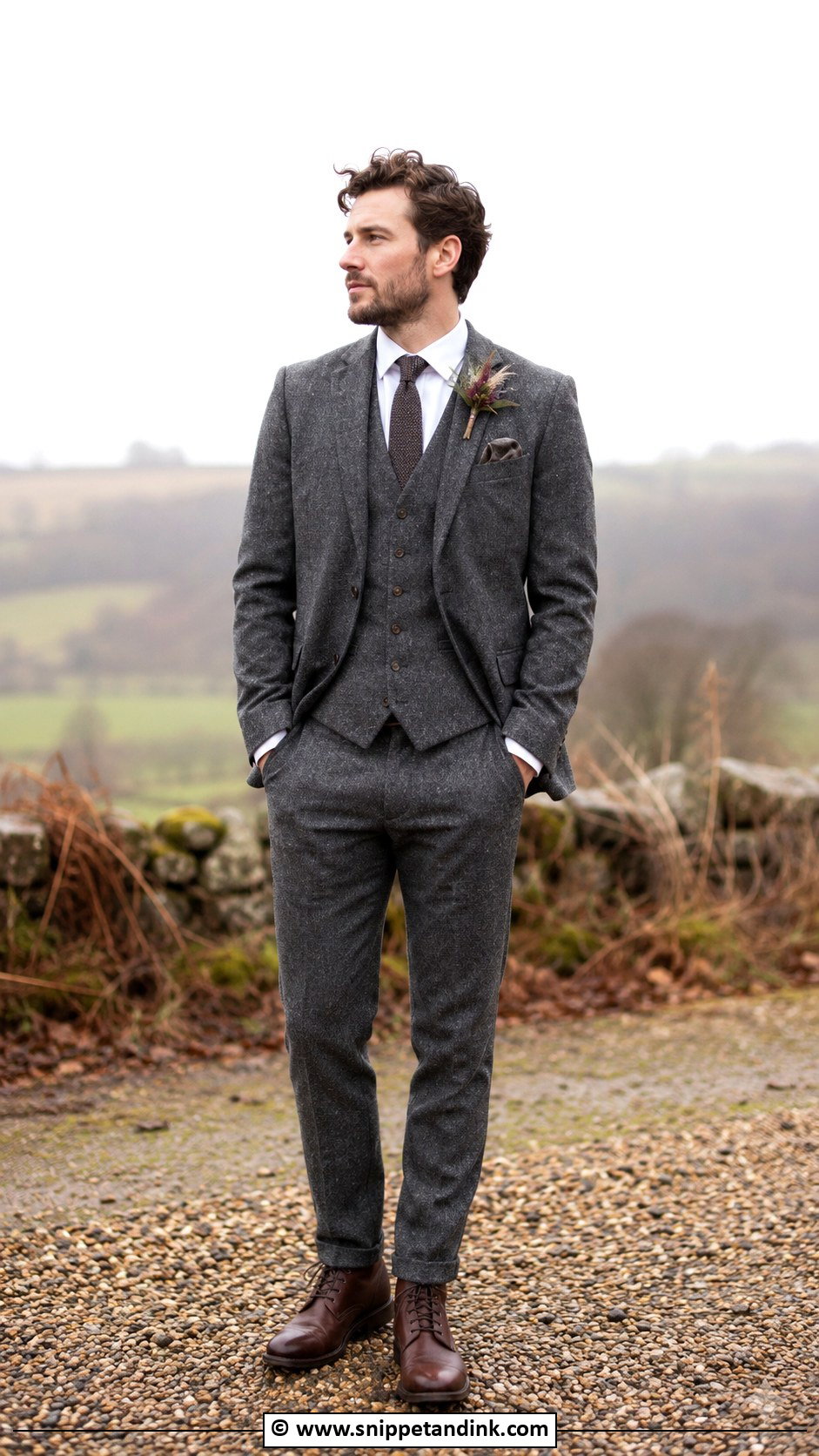 Grey Tweed Suit Wedding Outfit - Snippet and Ink - 30 Grey Suit Wedding Ideas