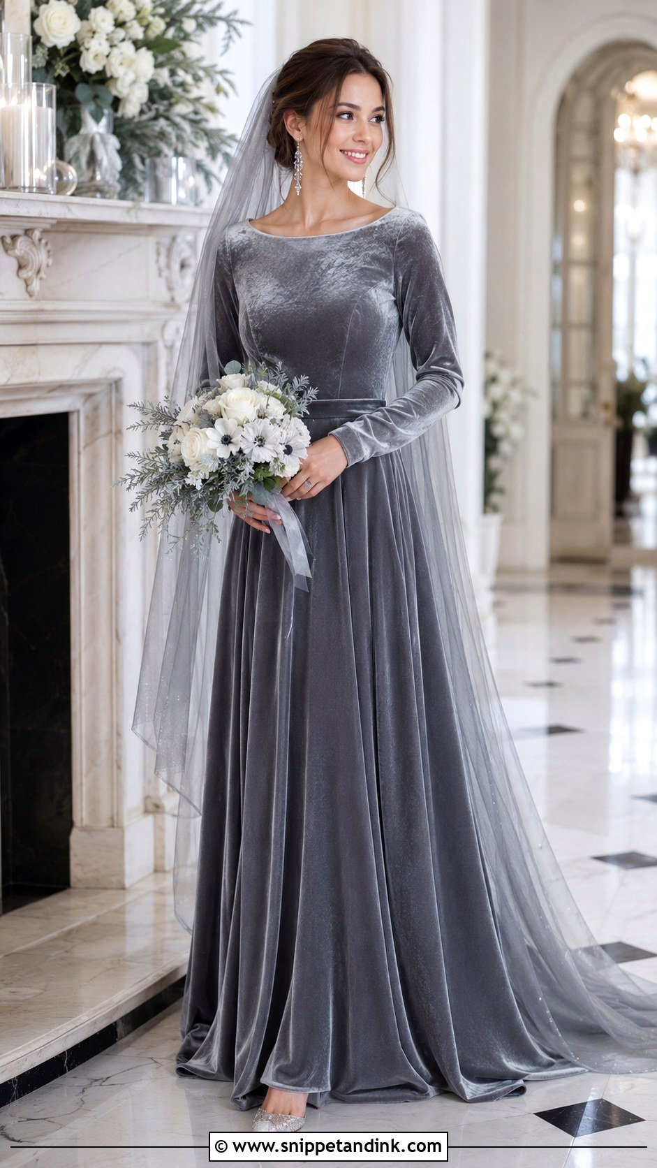 Grey Velvet Bridal Dress - Snippet and Ink - 20 Grey Bridal Dress Ideas