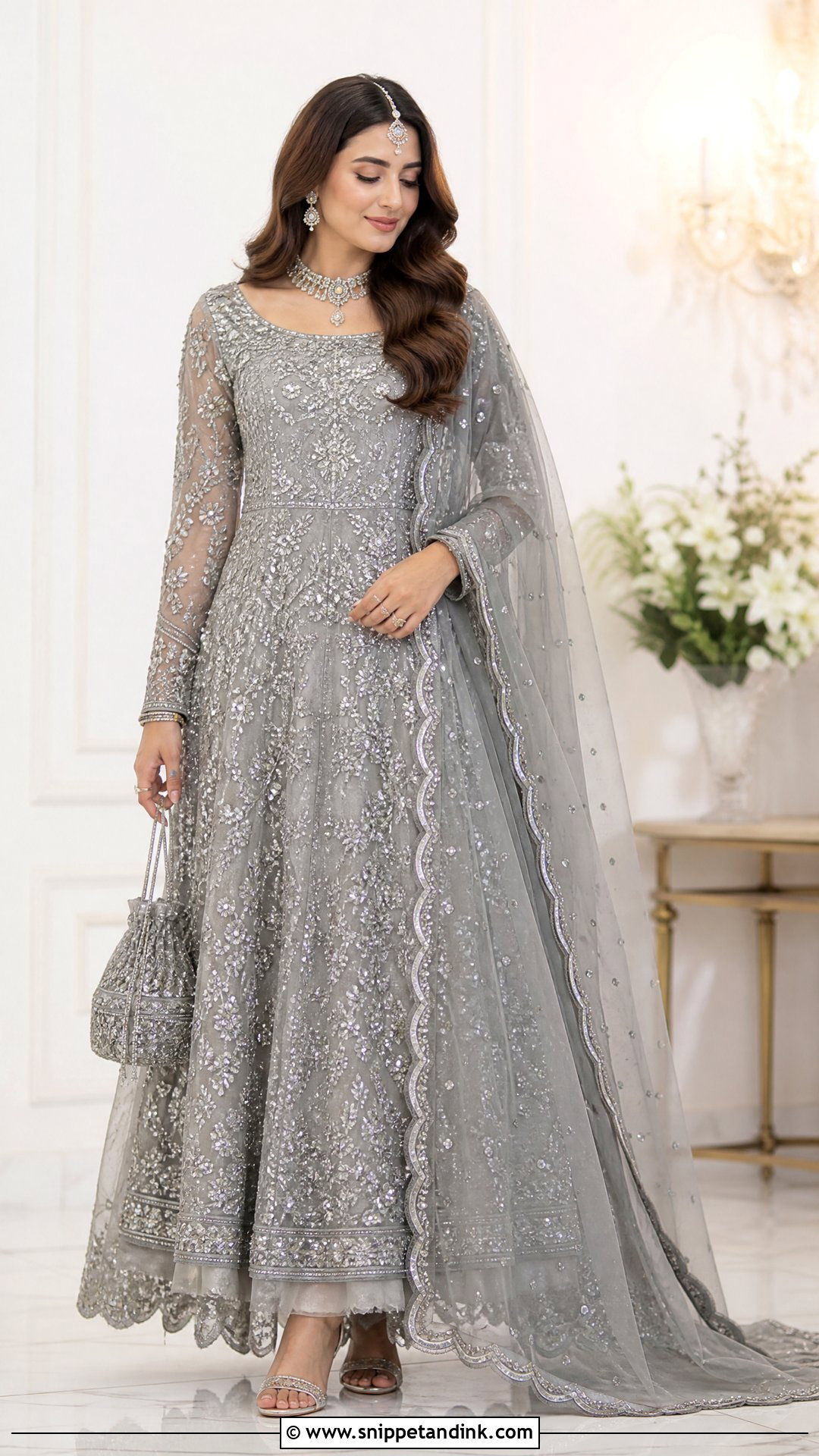 Grey Waleema Dress With Sequin Work - Snippet and Ink - 25 Waleema Dress Pakistani Bridal Ideas