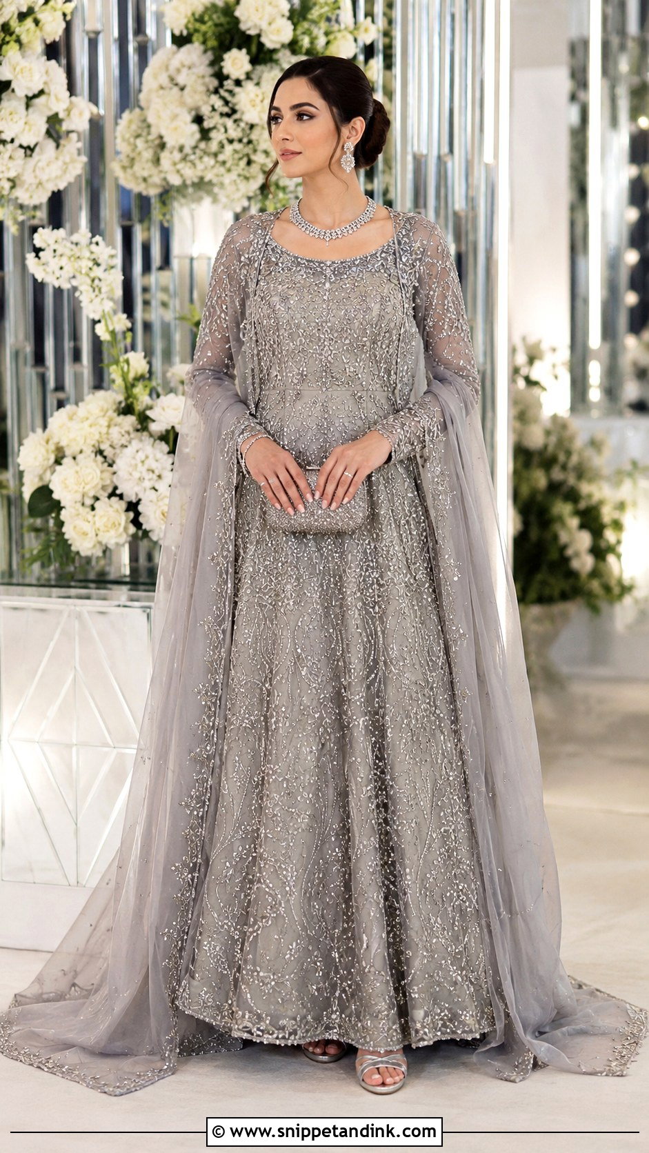 Grey Walima Bridal Gown - Snippet and Ink - 30 Walima Bridal Look Ideas