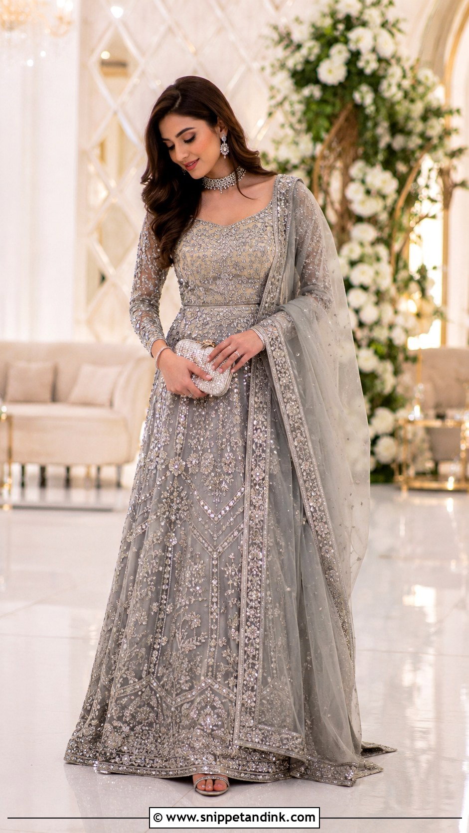 Grey Walima Lehenga With Silver Dupatta - Snippet and Ink - 30 Pakistani Wedding Dresses