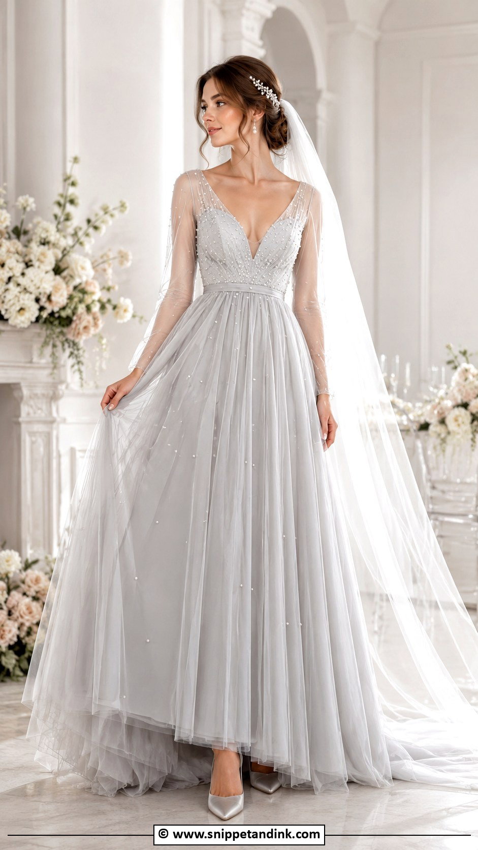 Grey Wedding Dress With Pearls - Snippet and Ink - 30 Grey Wedding Dress Ideas