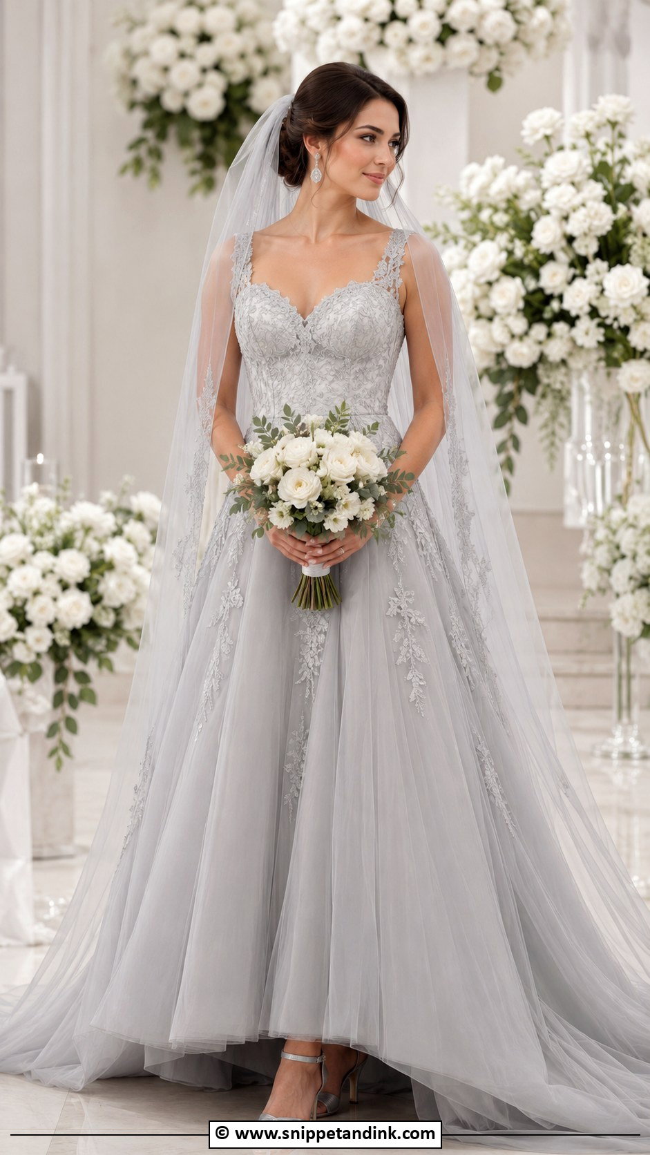 Grey Wedding Dress With Veil - Snippet and Ink - 30 Grey Wedding Dress Ideas