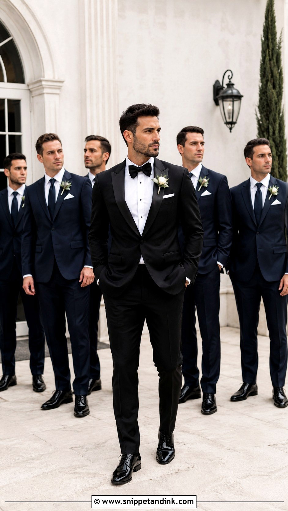 Groom Tux With Groomsmen Suits - Snippet and Ink - 30 Wedding Tux Ideas